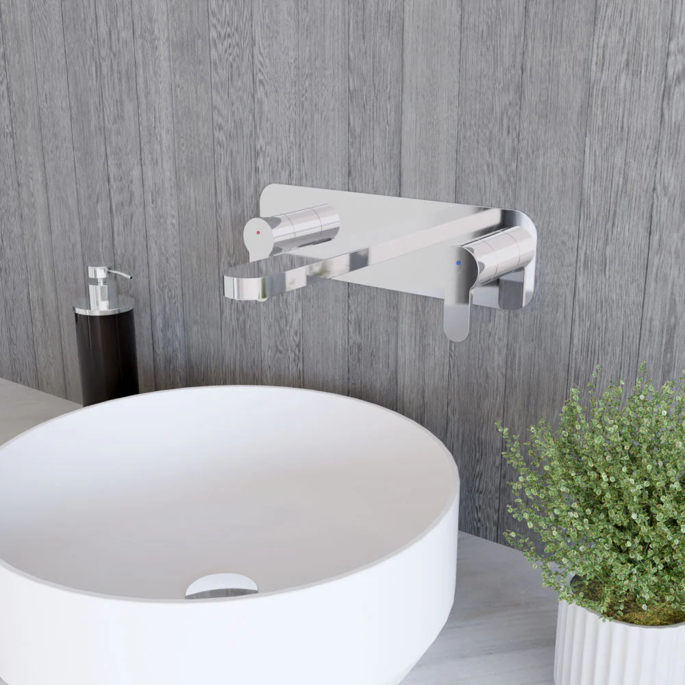 Balterley Pride Contemporary Round Wall Mount 3 Tap Hole Basin Mixer Tap & Back Plate - Chrome - Image 4
