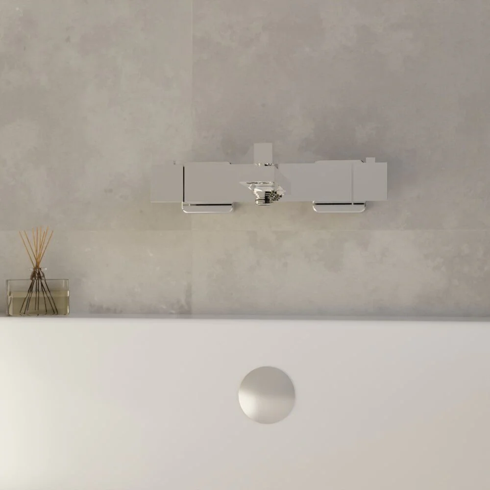 Square Wall Mount Thermostatic Bath Shower Mixer Bar Valve Tap - Chrome - Image 2