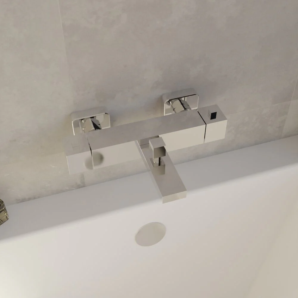 Square Wall Mount Thermostatic Bath Shower Mixer Bar Valve Tap - Chrome - Image 3