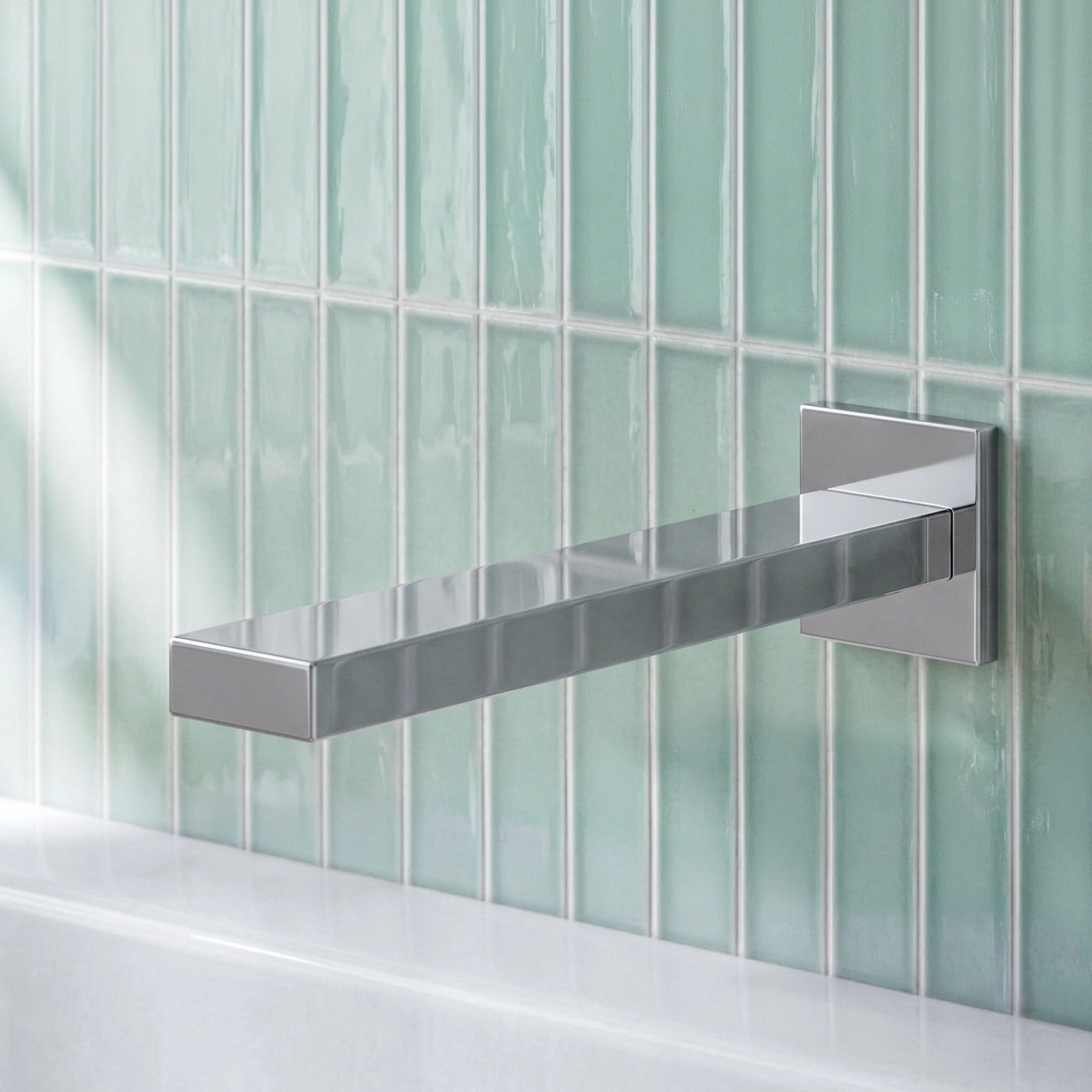 Contemporary Bathroom Square Wall Mount Bath Spout, 50mm, Chrome
