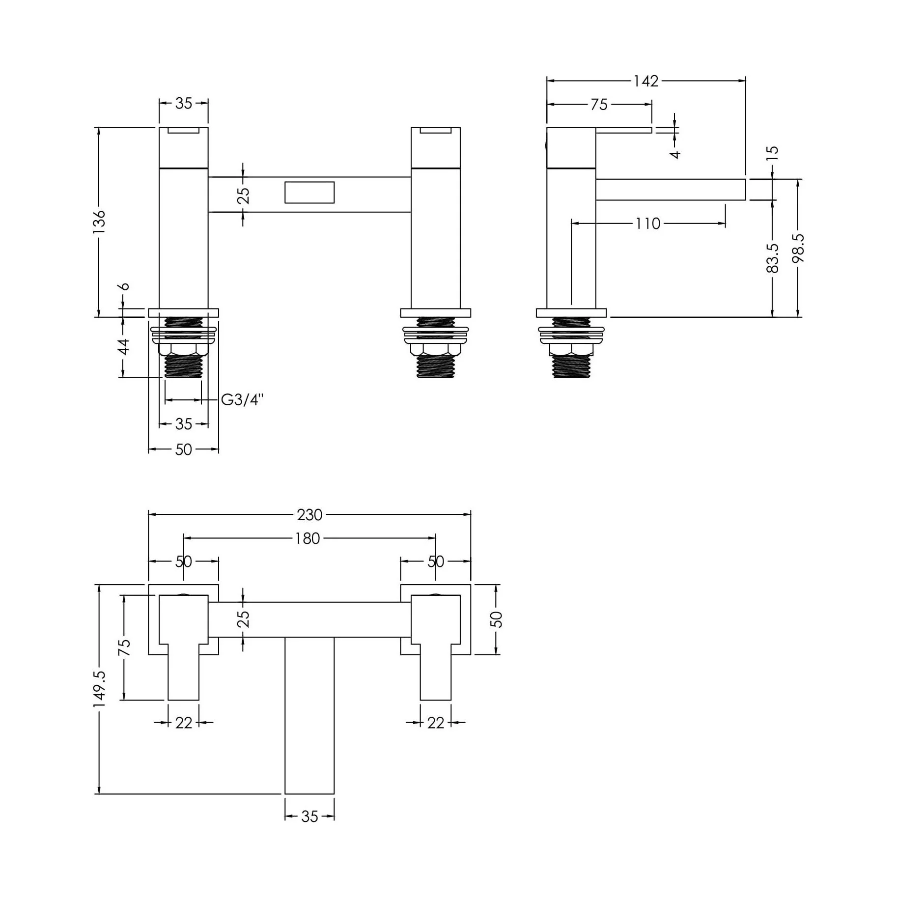 Square Deck Mounted Bath Filler Tap - Chrome - Image 6