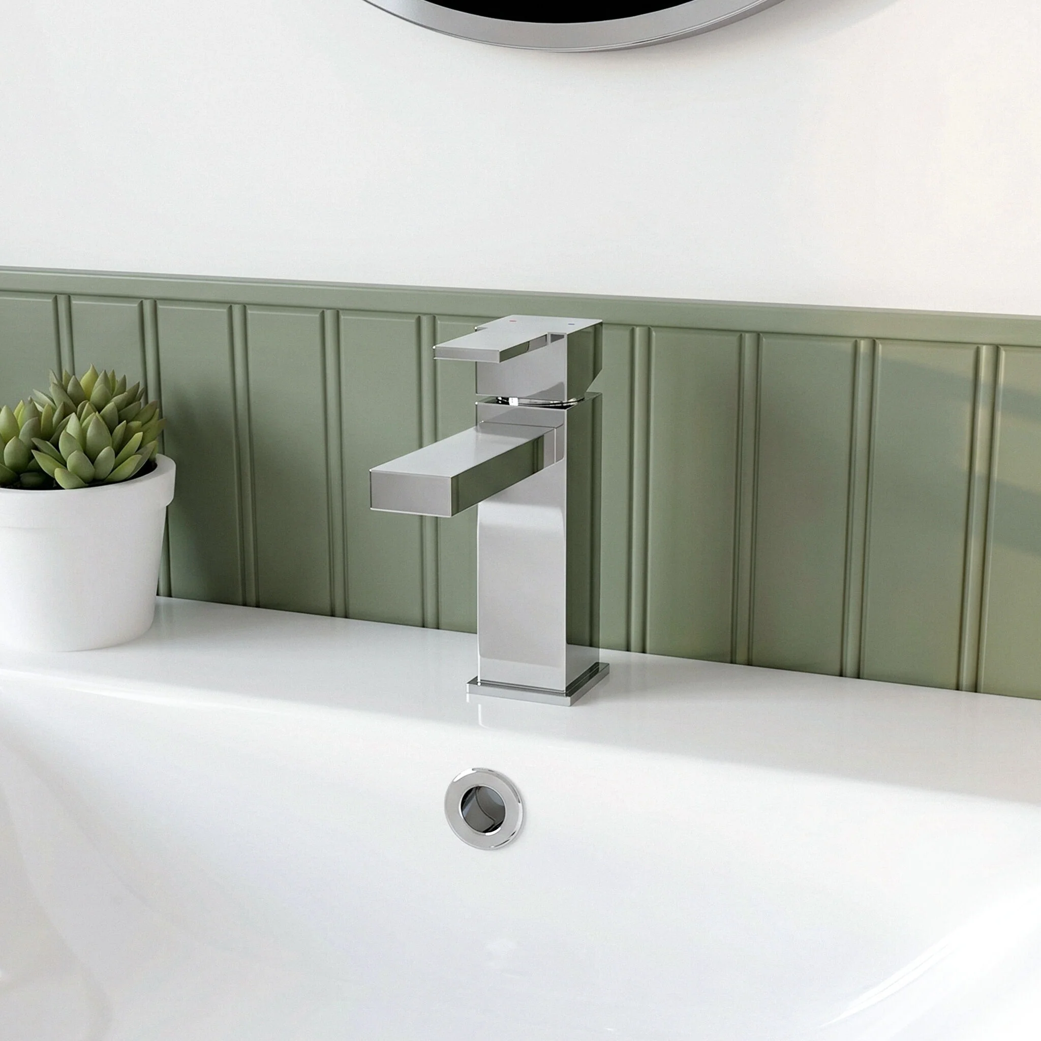 Square Mono Basin Mixer Tap & Push Button Waste - Chrome