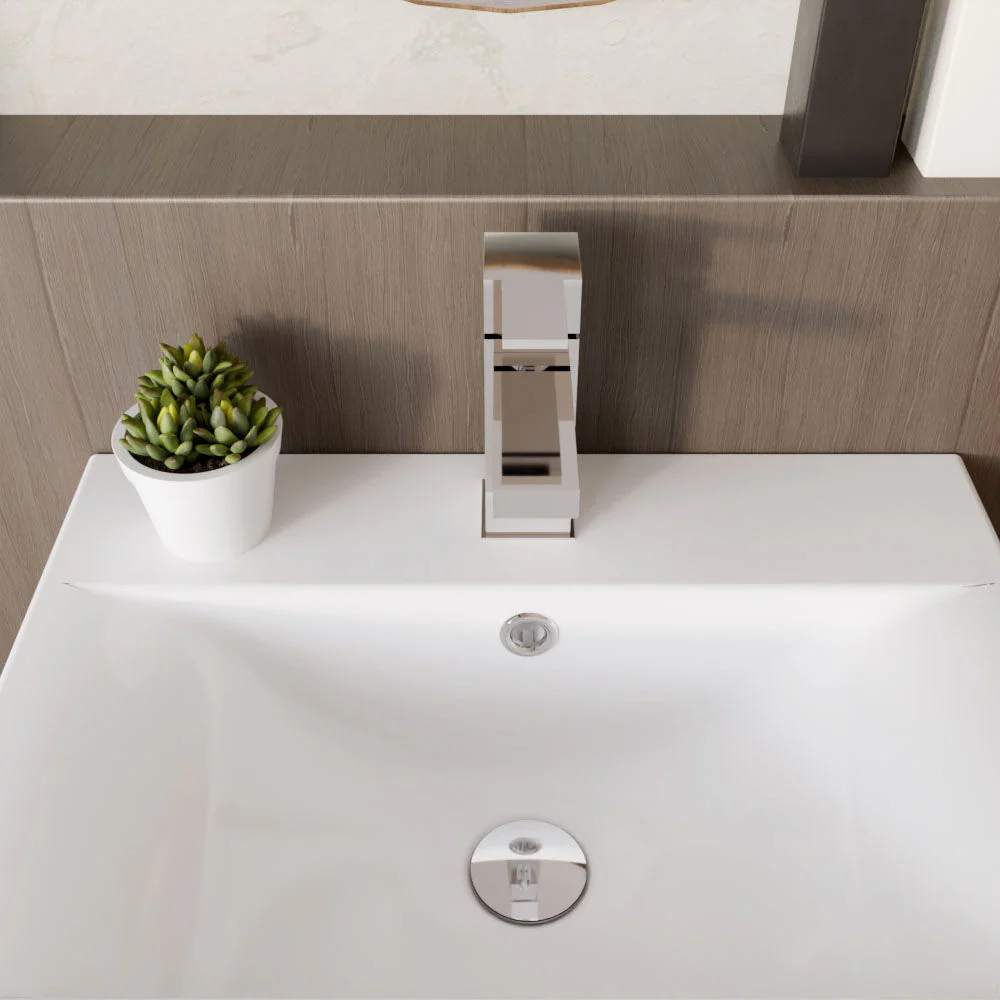Square Mono Basin Mixer Tap & Push Button Waste - Chrome - Image 3