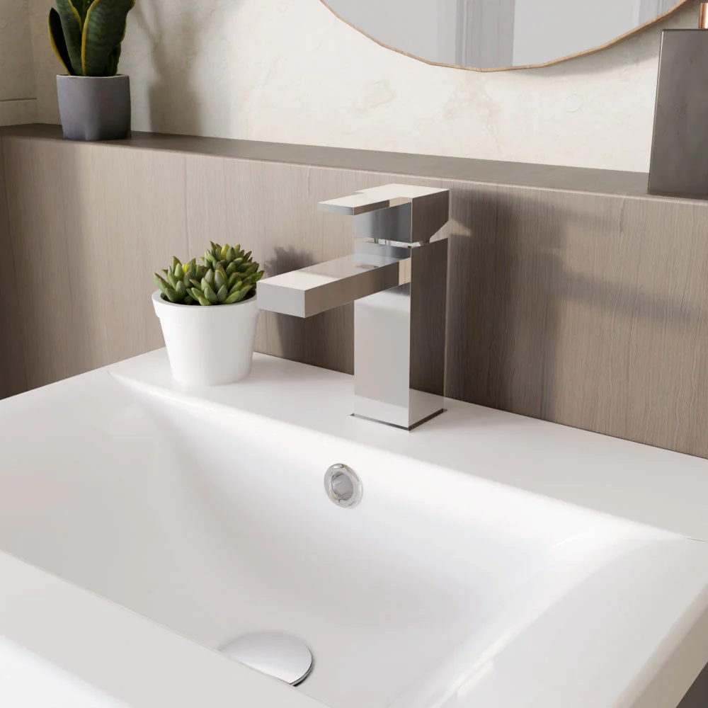 Square Mono Basin Mixer Tap & Push Button Waste - Chrome - Image 4