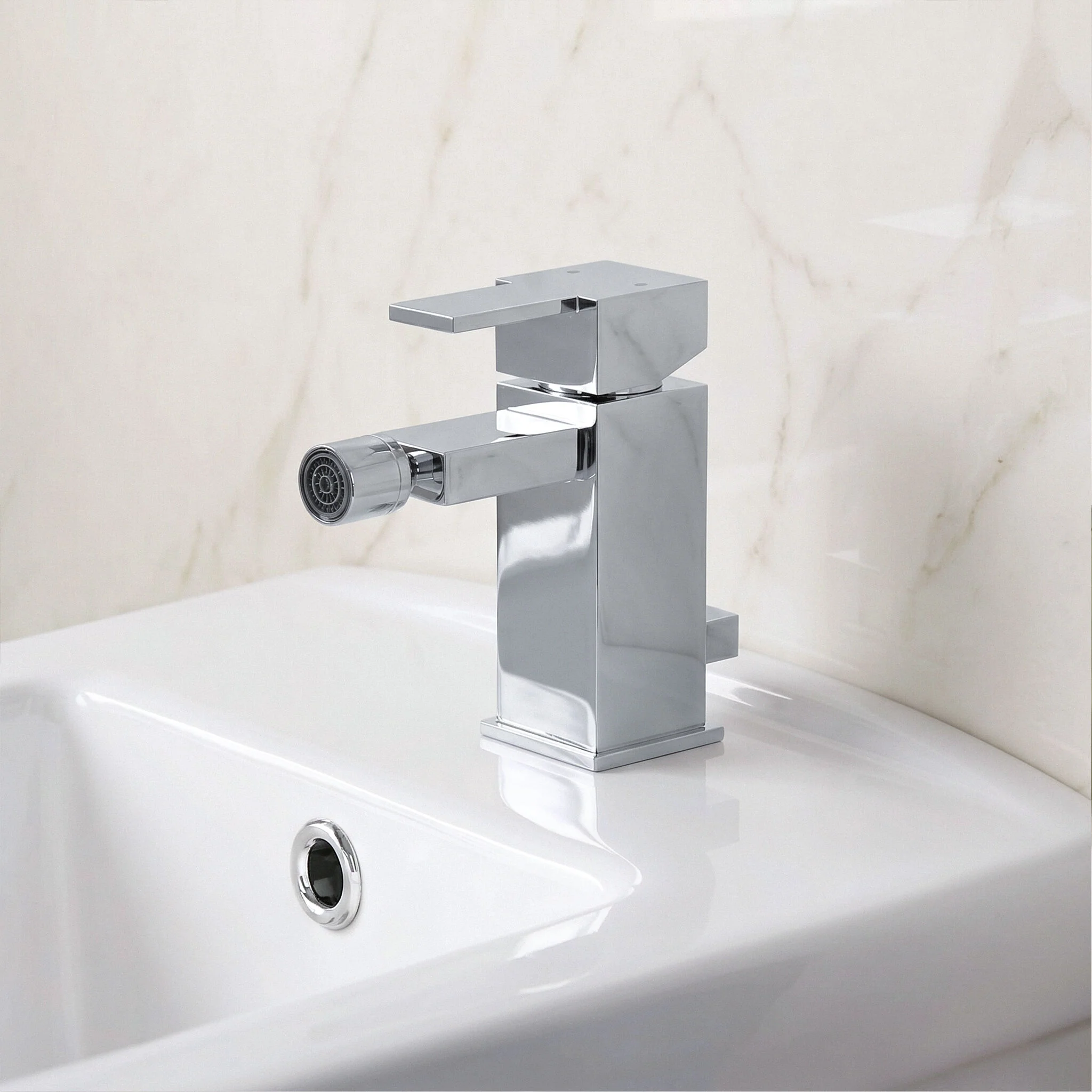 Square Mono Bidet Mixer Tap and Pop Up Waste - Chrome