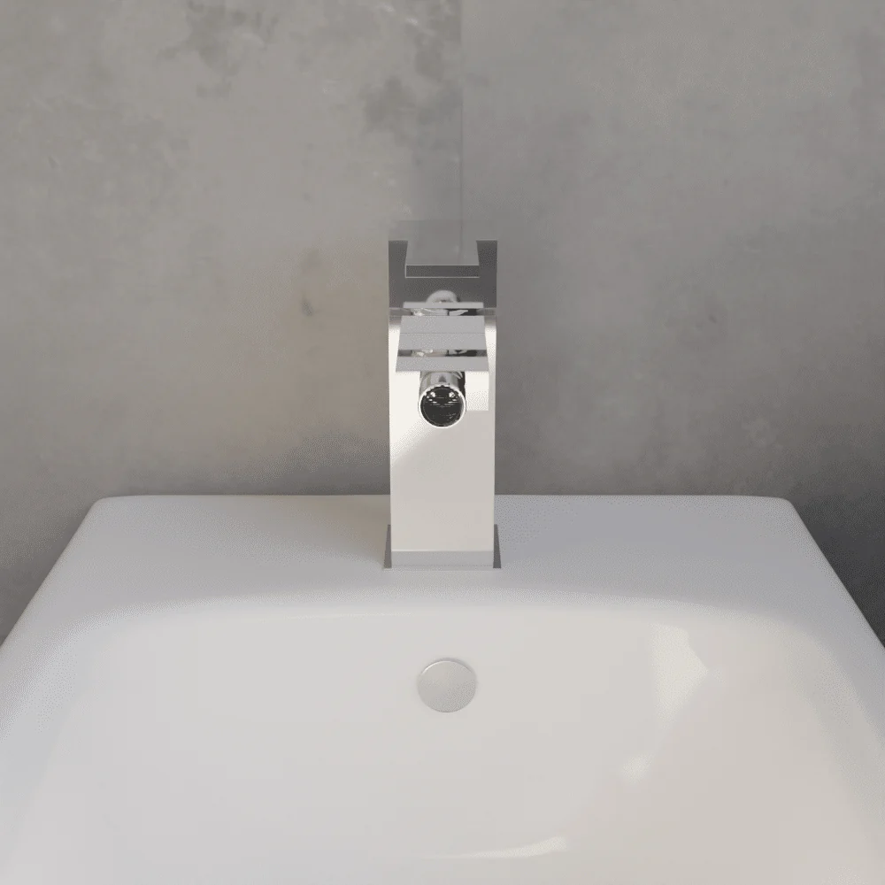 Square Mono Bidet Mixer Tap and Pop Up Waste - Chrome - Image 2