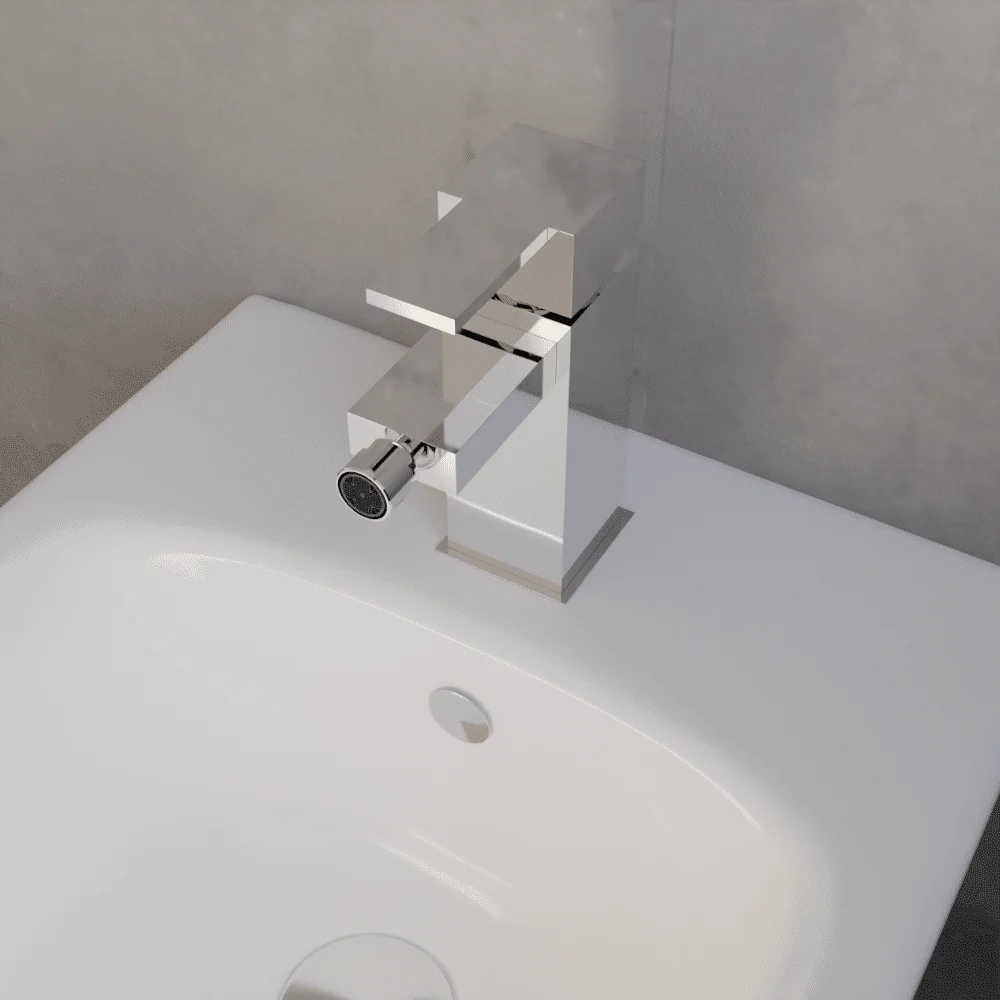 Square Mono Bidet Mixer Tap and Pop Up Waste - Chrome - Image 3