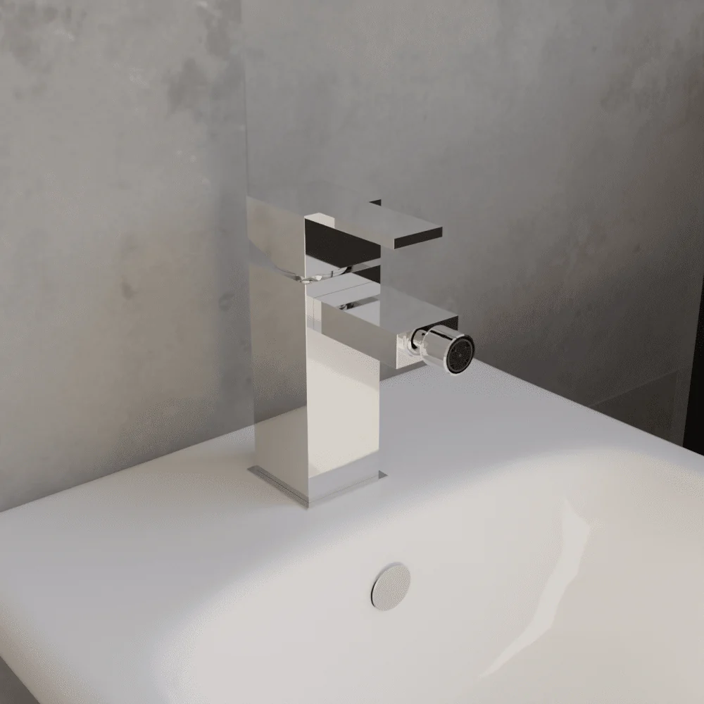 Square Mono Bidet Mixer Tap and Pop Up Waste - Chrome - Image 4