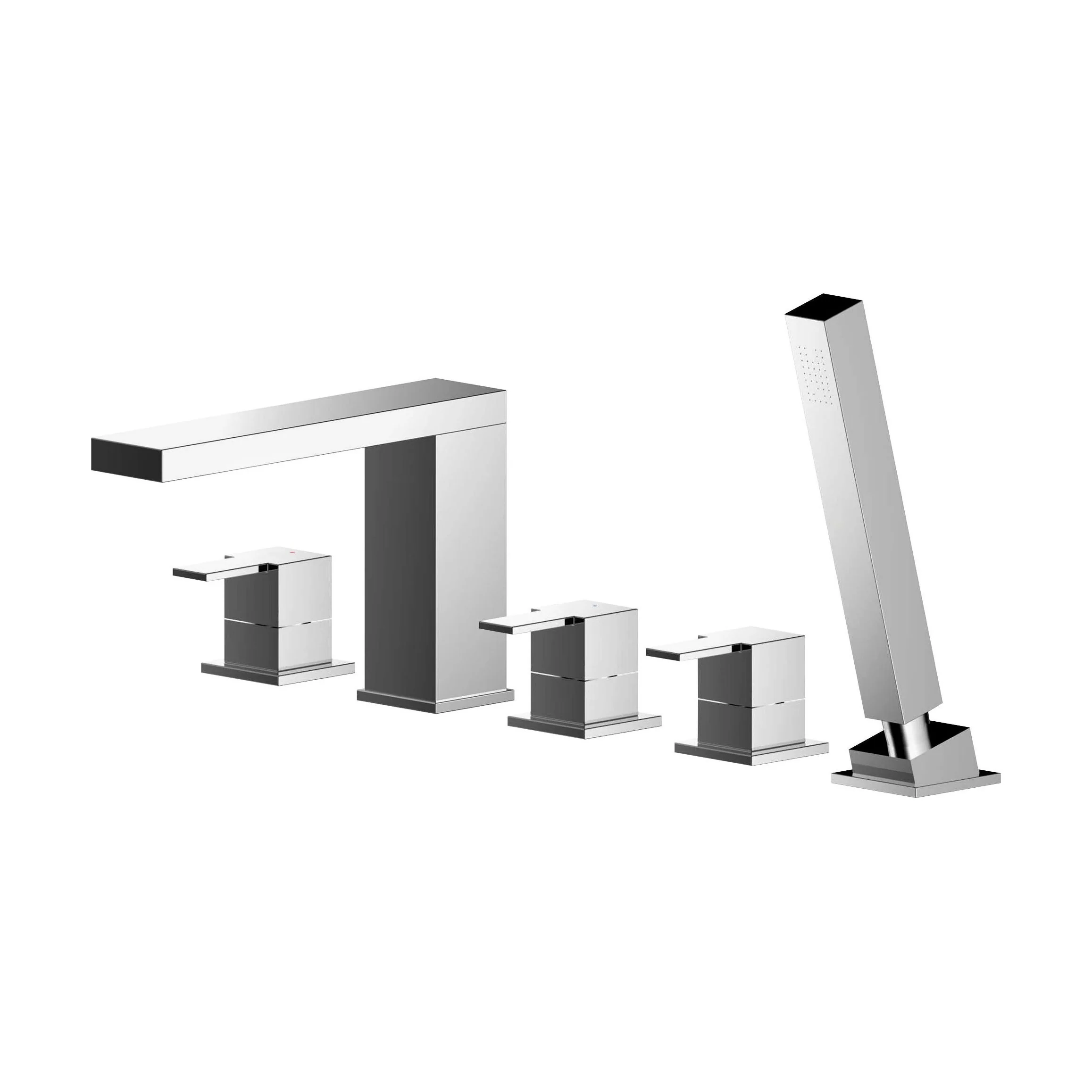 Deck Mount Square 5 Tap Hole Bath Shower Mixer Tap with Shower Kit - Chrome