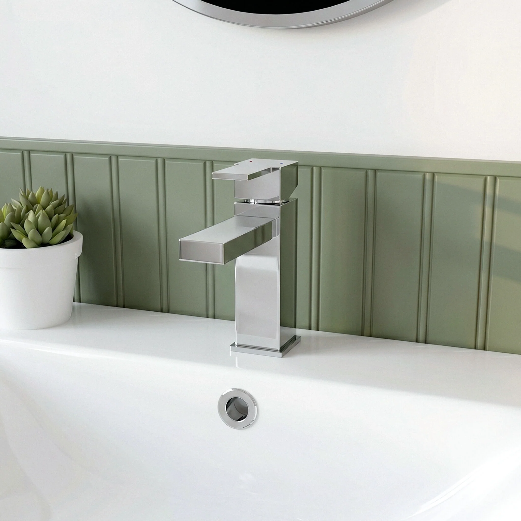Square Mini Mono Basin Mixer Tap & Push Button Waste - Chrome