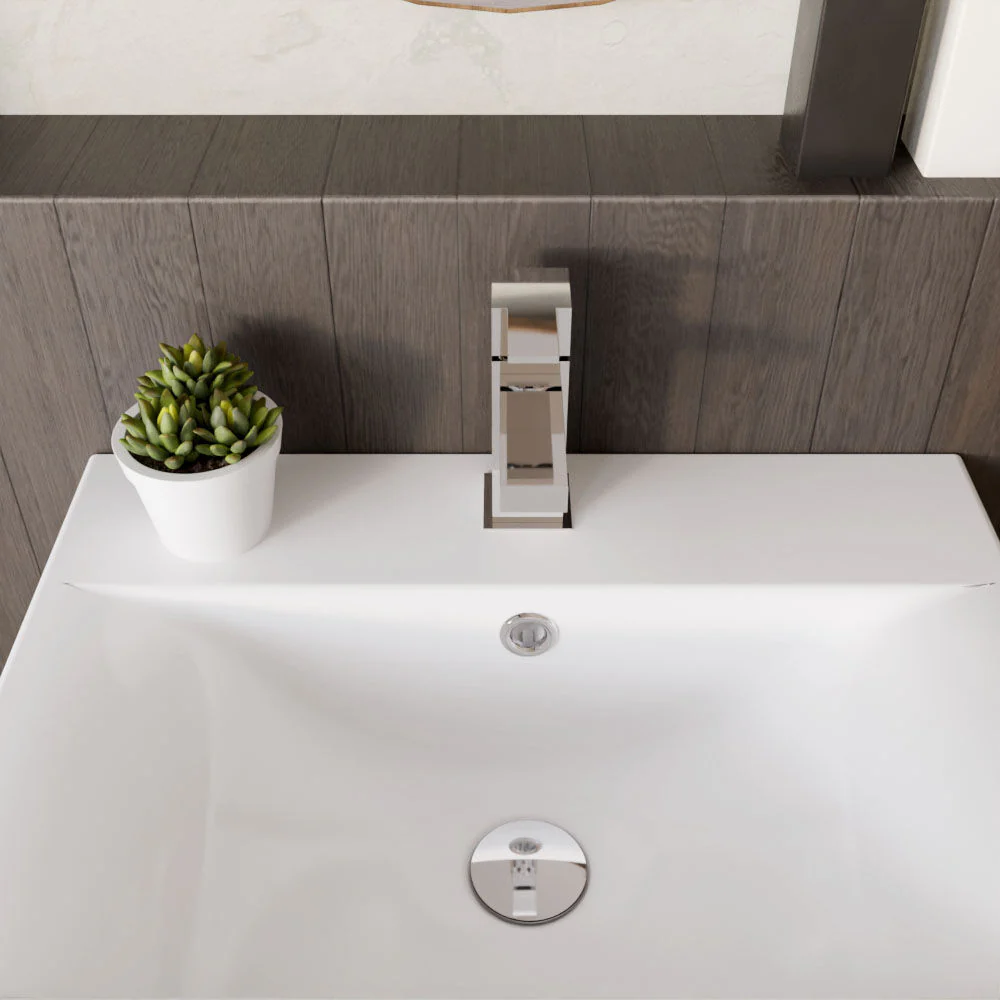 Square Mini Mono Basin Mixer Tap & Push Button Waste - Chrome - Image 3