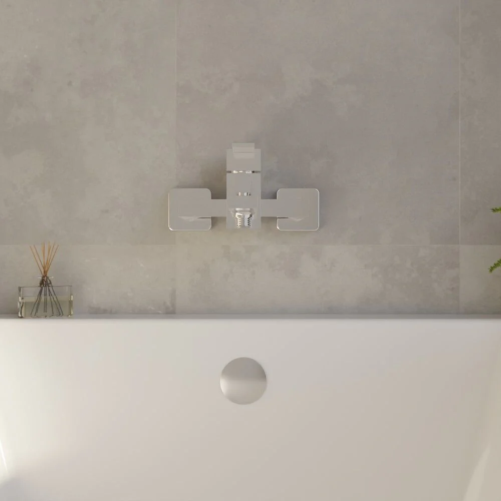 Wall Mount Square Bath Shower Mixer Tap with Shower Kit - Chrome - Image 2