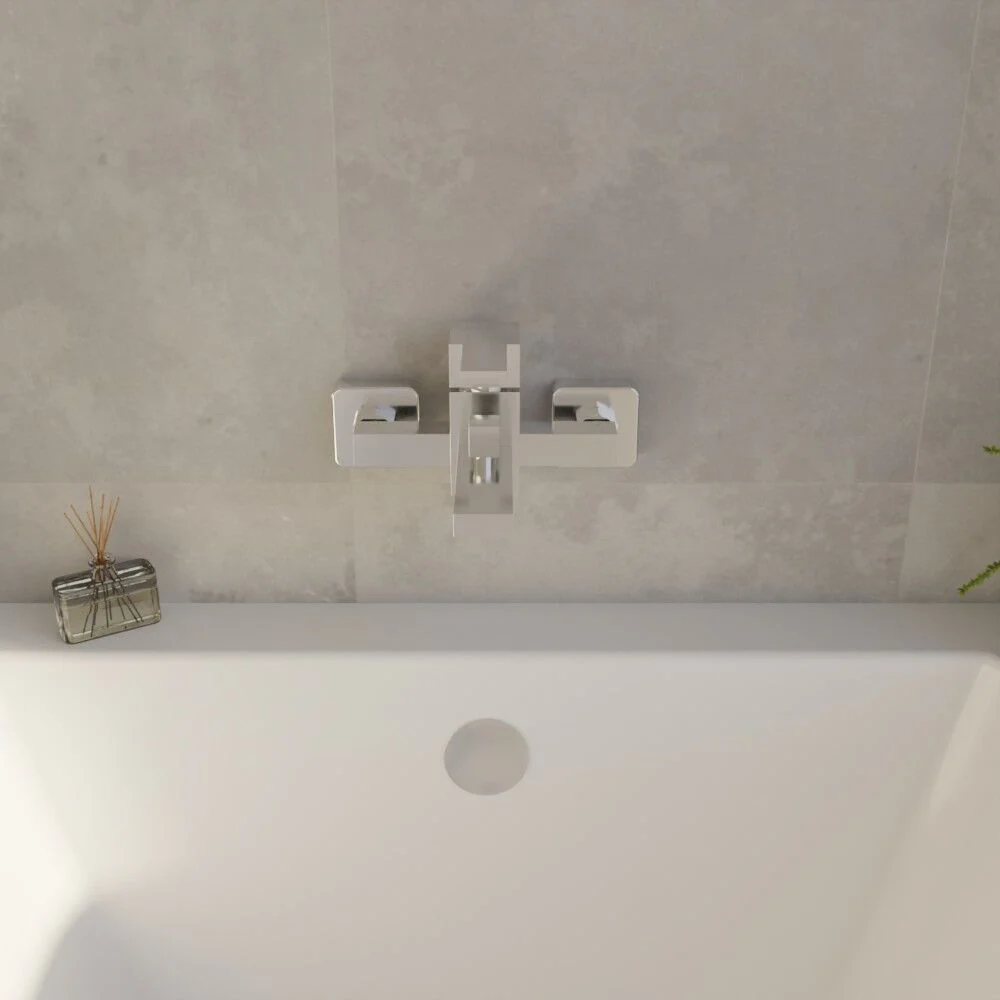 Wall Mount Square Bath Shower Mixer Tap with Shower Kit - Chrome - Image 3