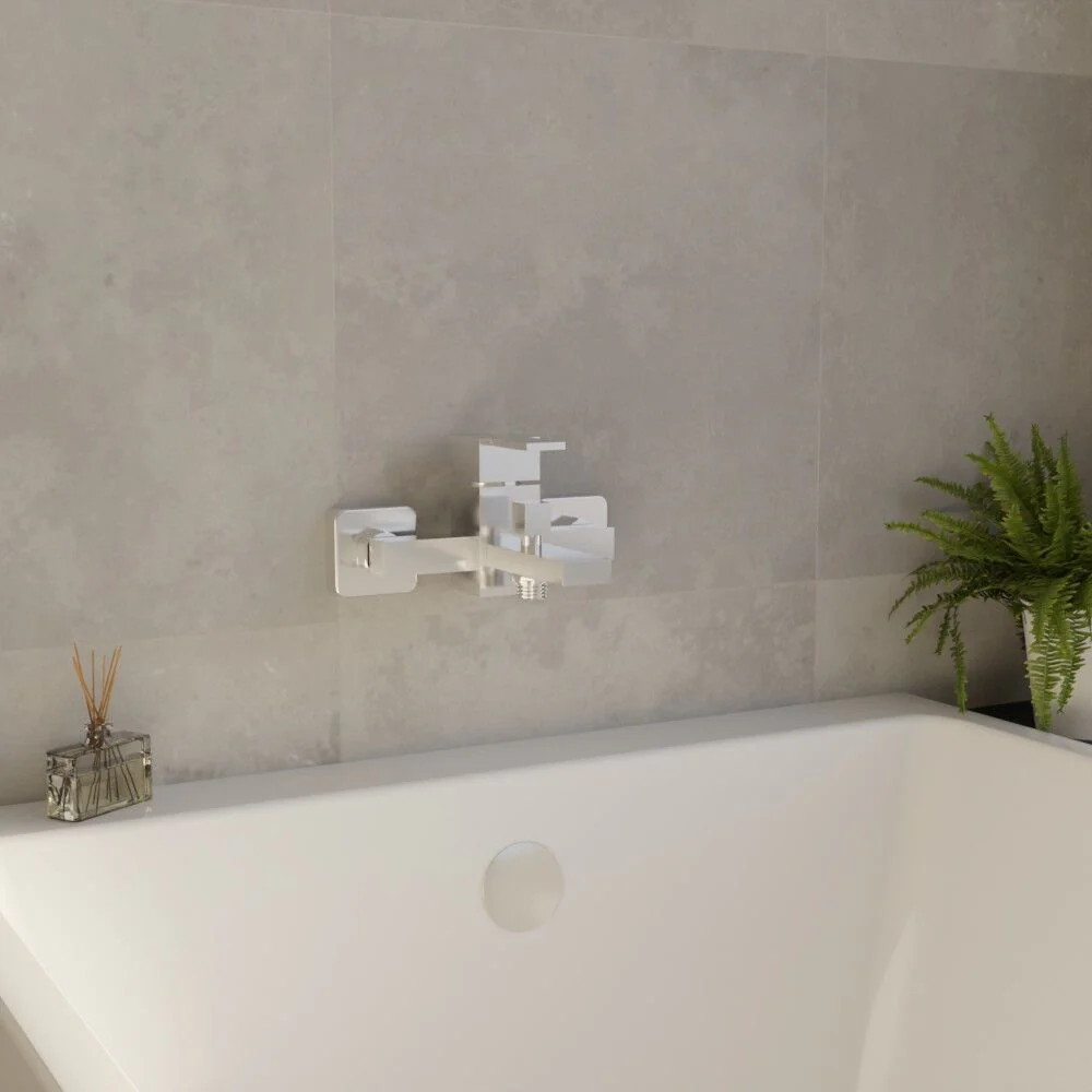 Wall Mount Square Bath Shower Mixer Tap with Shower Kit - Chrome - Image 4
