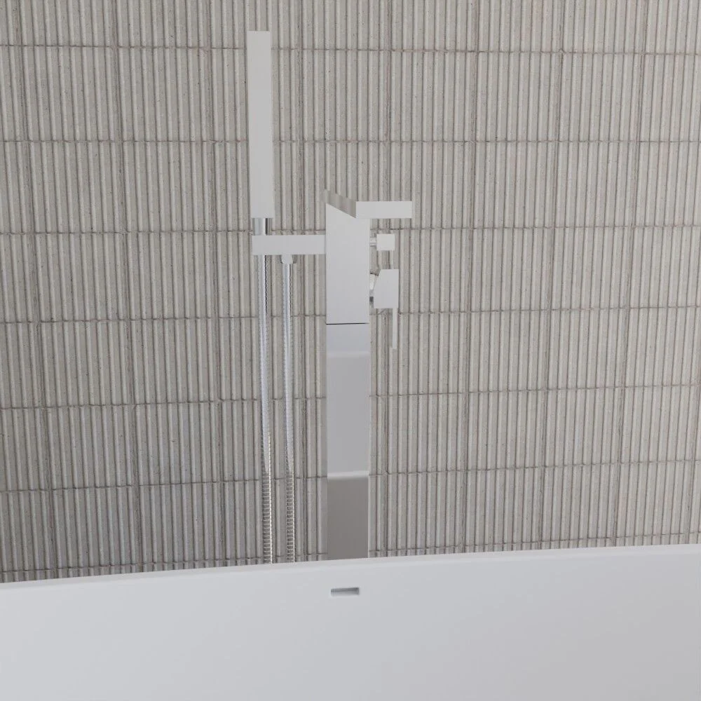 Freestanding Square Bath Shower Mixer Tap - Chrome - Image 2