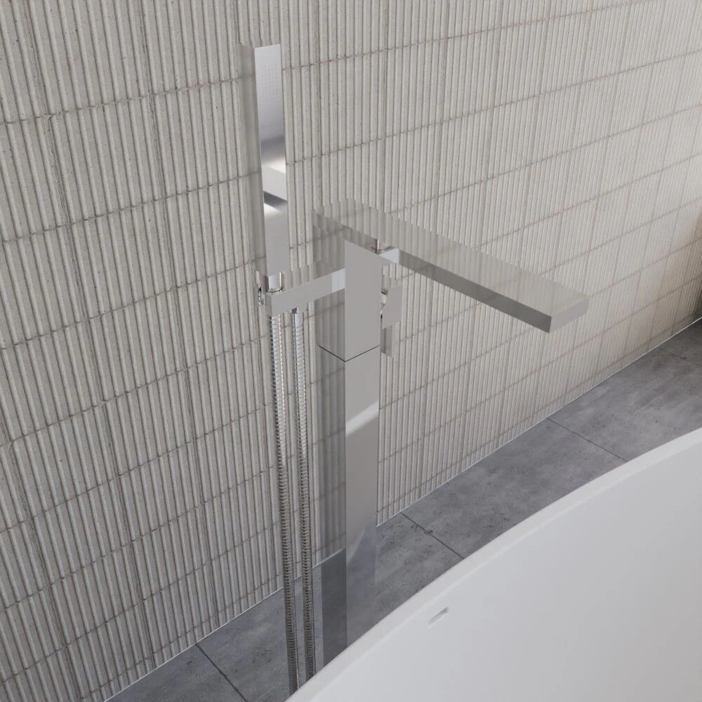 Freestanding Square Bath Shower Mixer Tap - Chrome - Image 4