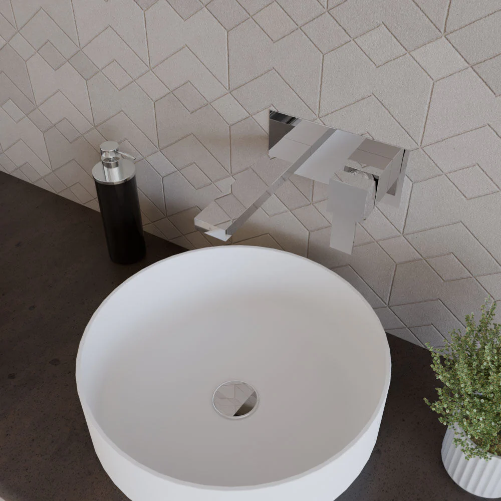 Square Wall Mount 2 Tap Hole Basin Mixer Tap & Back Plate - Chrome - Image 3
