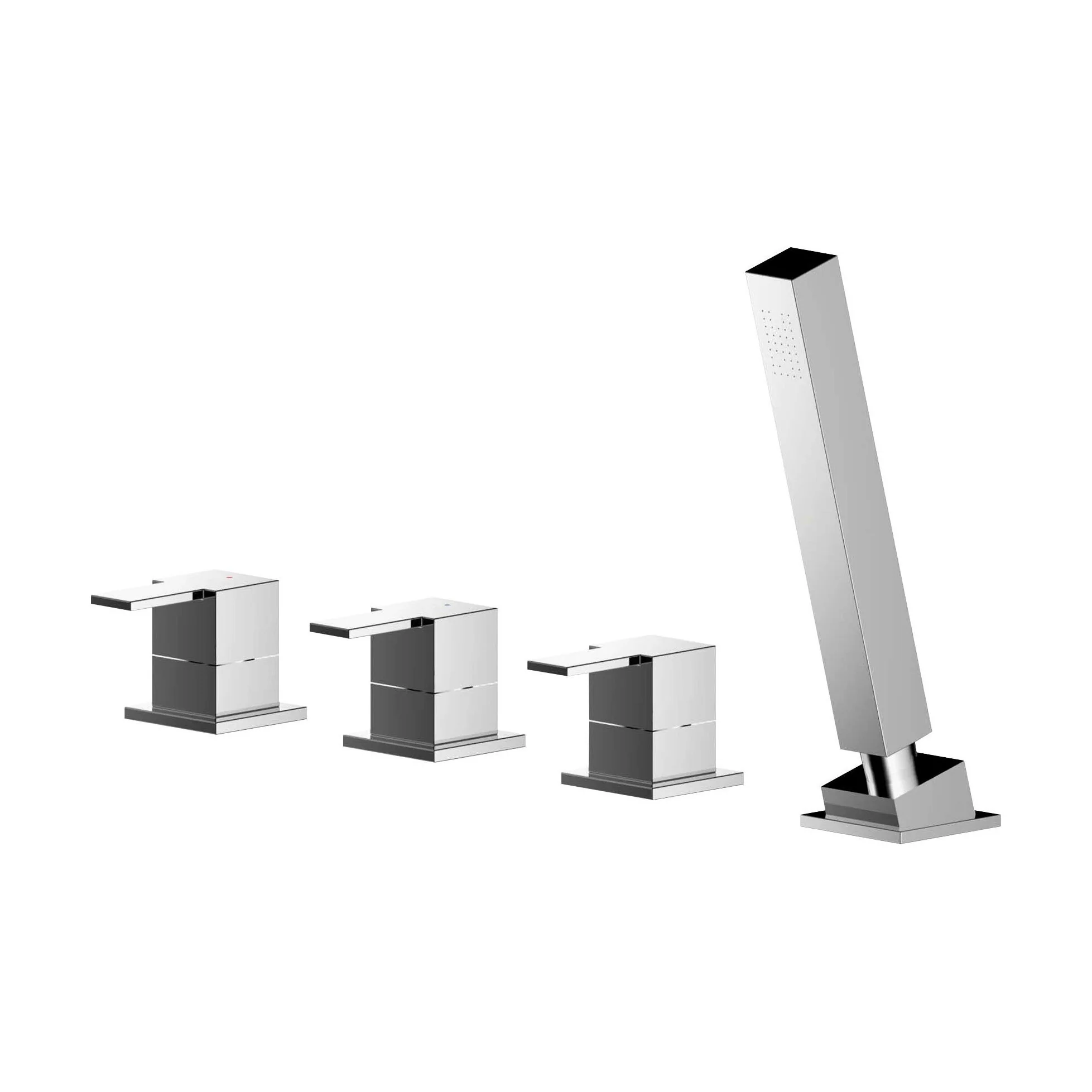 Deck Mount Square 4 Tap Hole Bath Shower Mixer Tap with Kit  Chrome