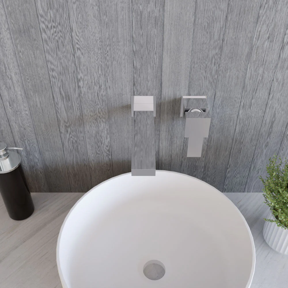 Contemporary Square Wall Mount 2 Tap Hole Basin Mixer Tap - Chrome - Image 3