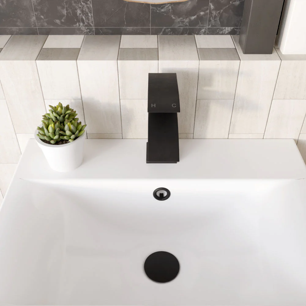 Balterley Contemporary Square Single Lever Deck Mounted Mono Basin Mixer Tap with Push Button Waste, 180 x 55 x 134mm, Matt Black - Image 3