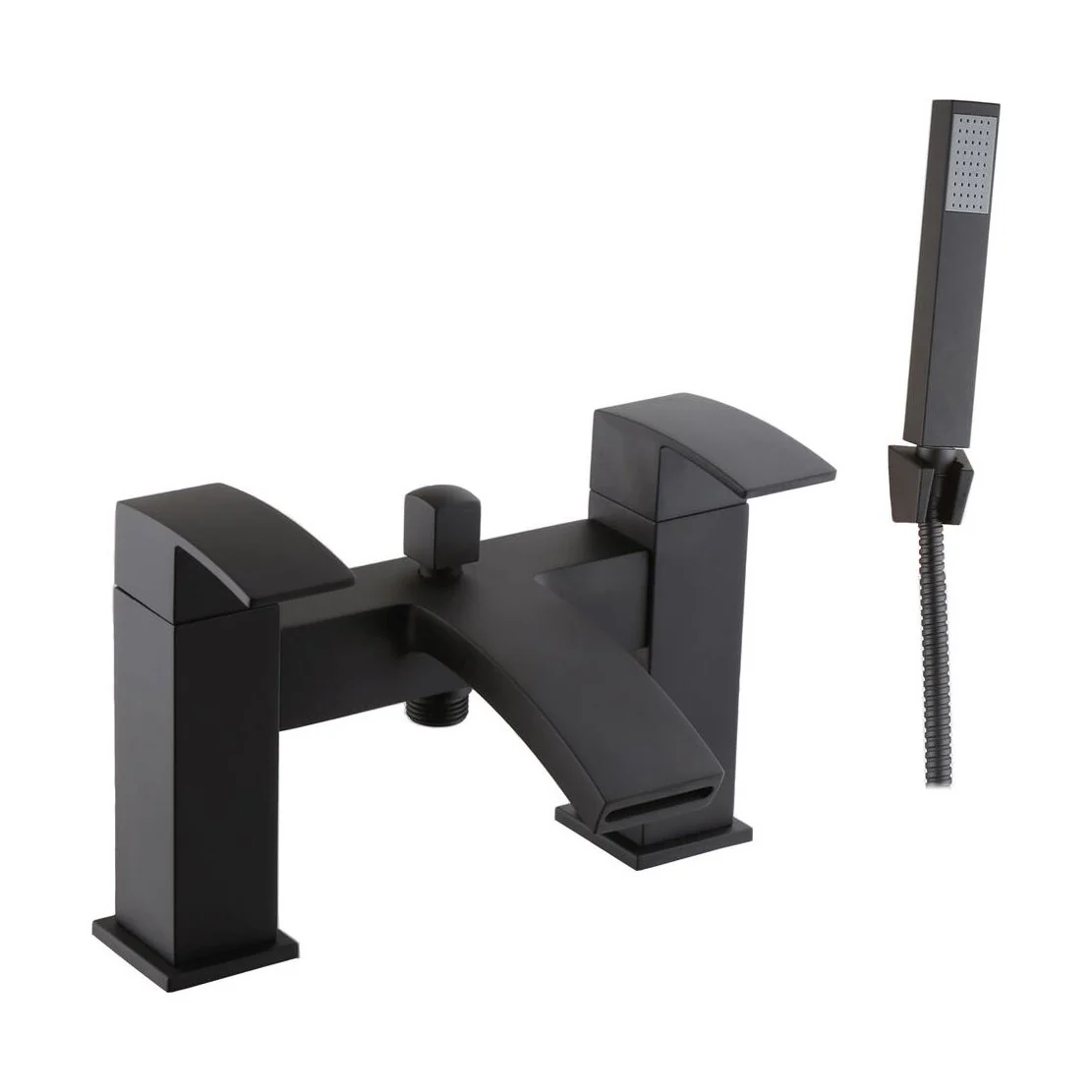 Contemporary Bathroom Curved Spout Deck Mounted Bath Shower Mixer Tap - Black