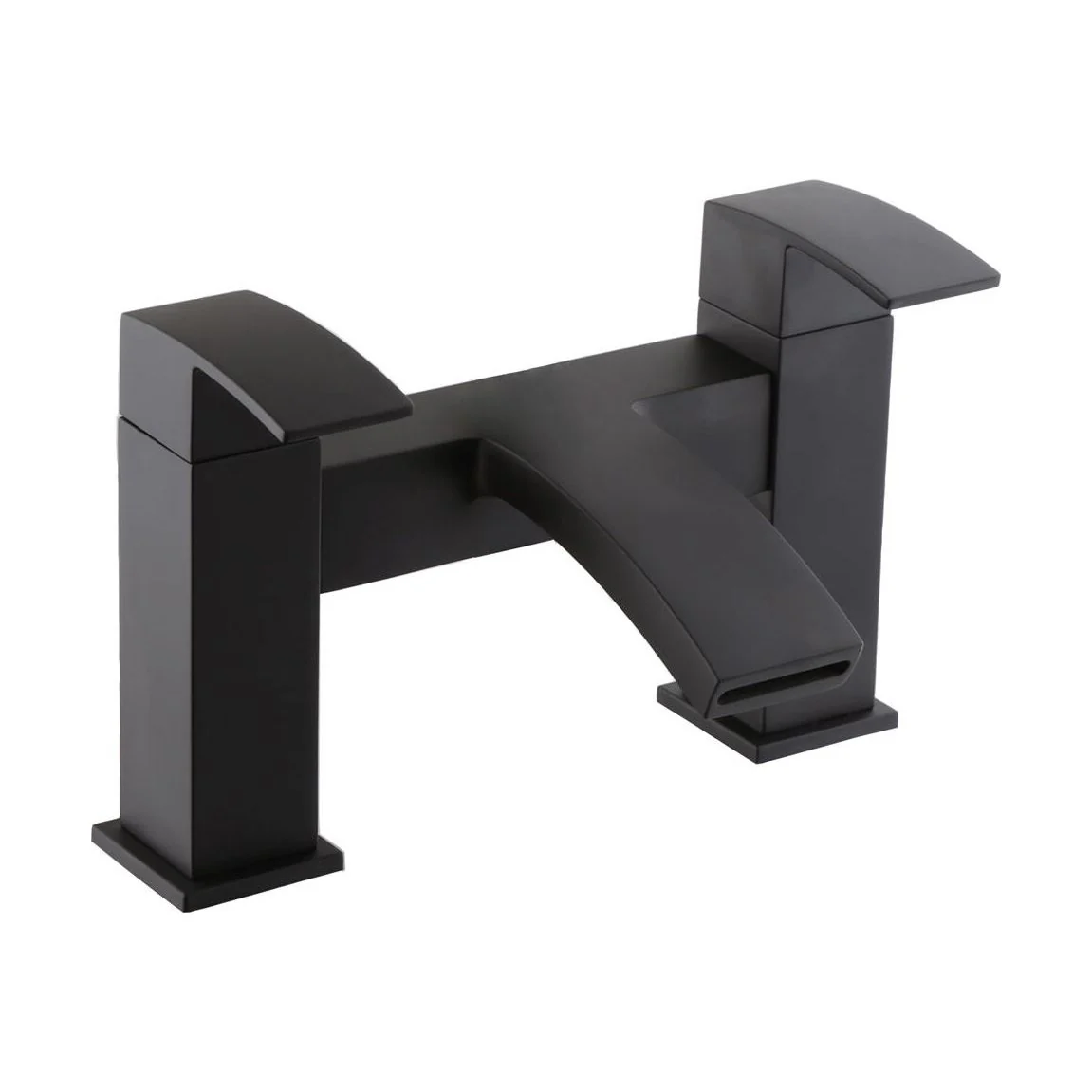 Contemporary Bathroom Curved Spout Deck Mounted Bath Filler Tap - Black