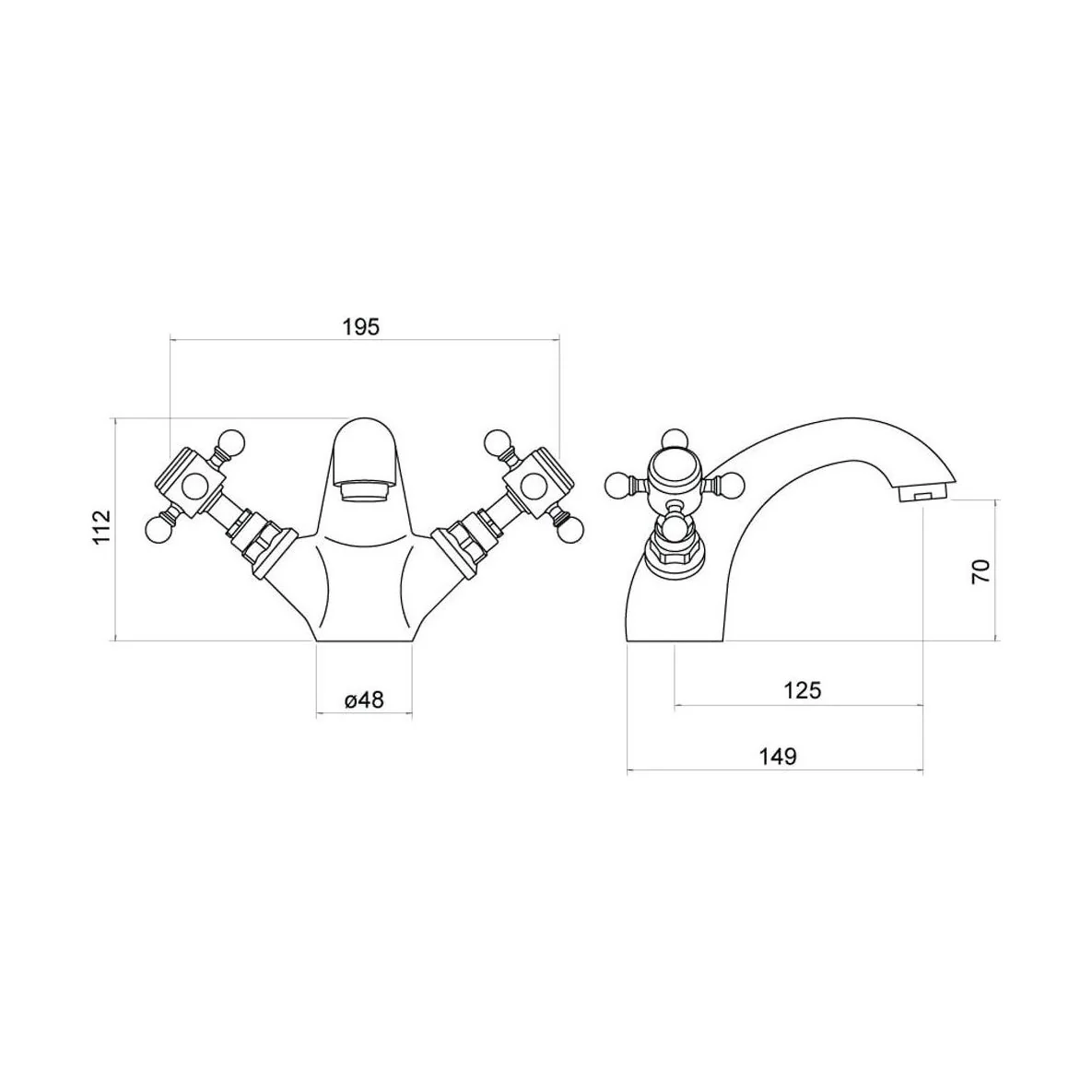 Traditional Bathroom Mono Basin Mixer Tap - Crosshead Handles - Chrome - Image 2