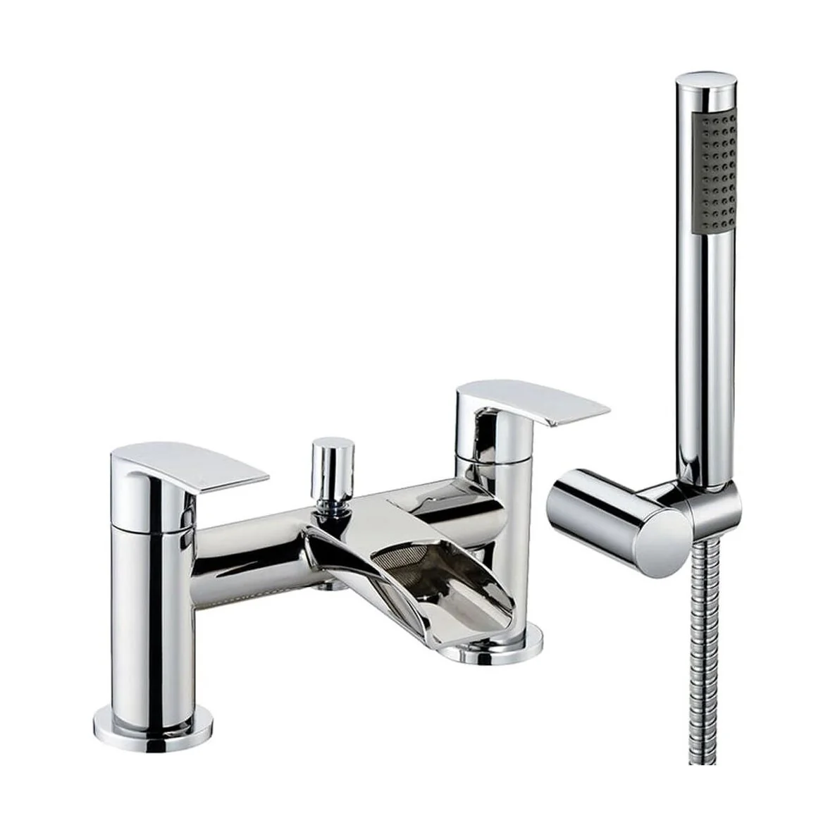 Modern Bathroom Waterfall Spout Deck Mounted Bath Shower Mixer Tap and Kit - Chrome