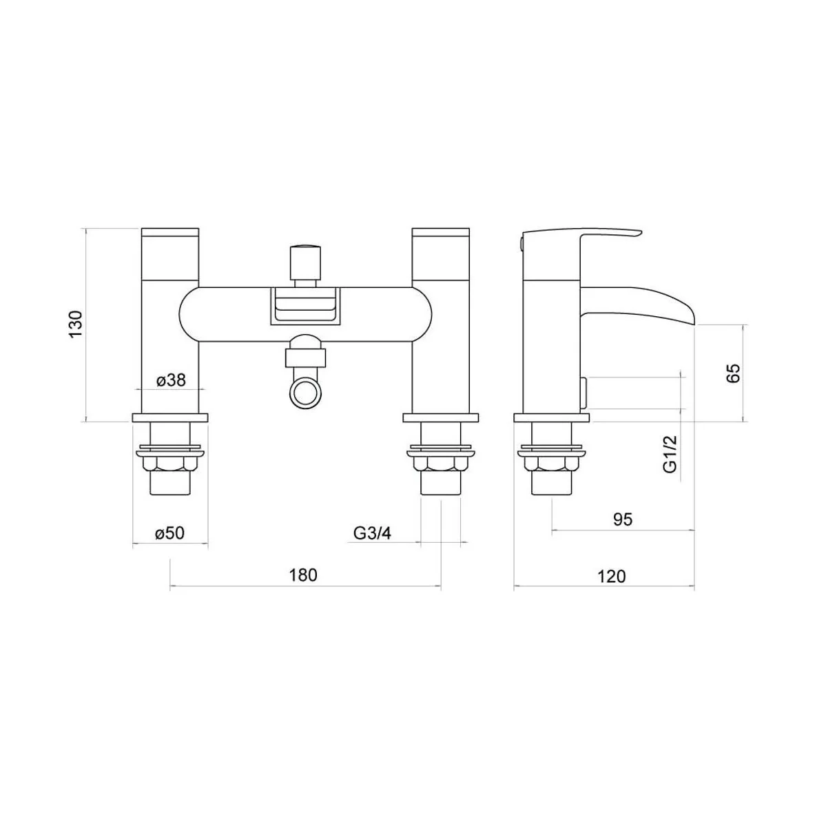 Modern Bathroom Waterfall Spout Deck Mounted Bath Shower Mixer Tap and Kit - Chrome - Image 2