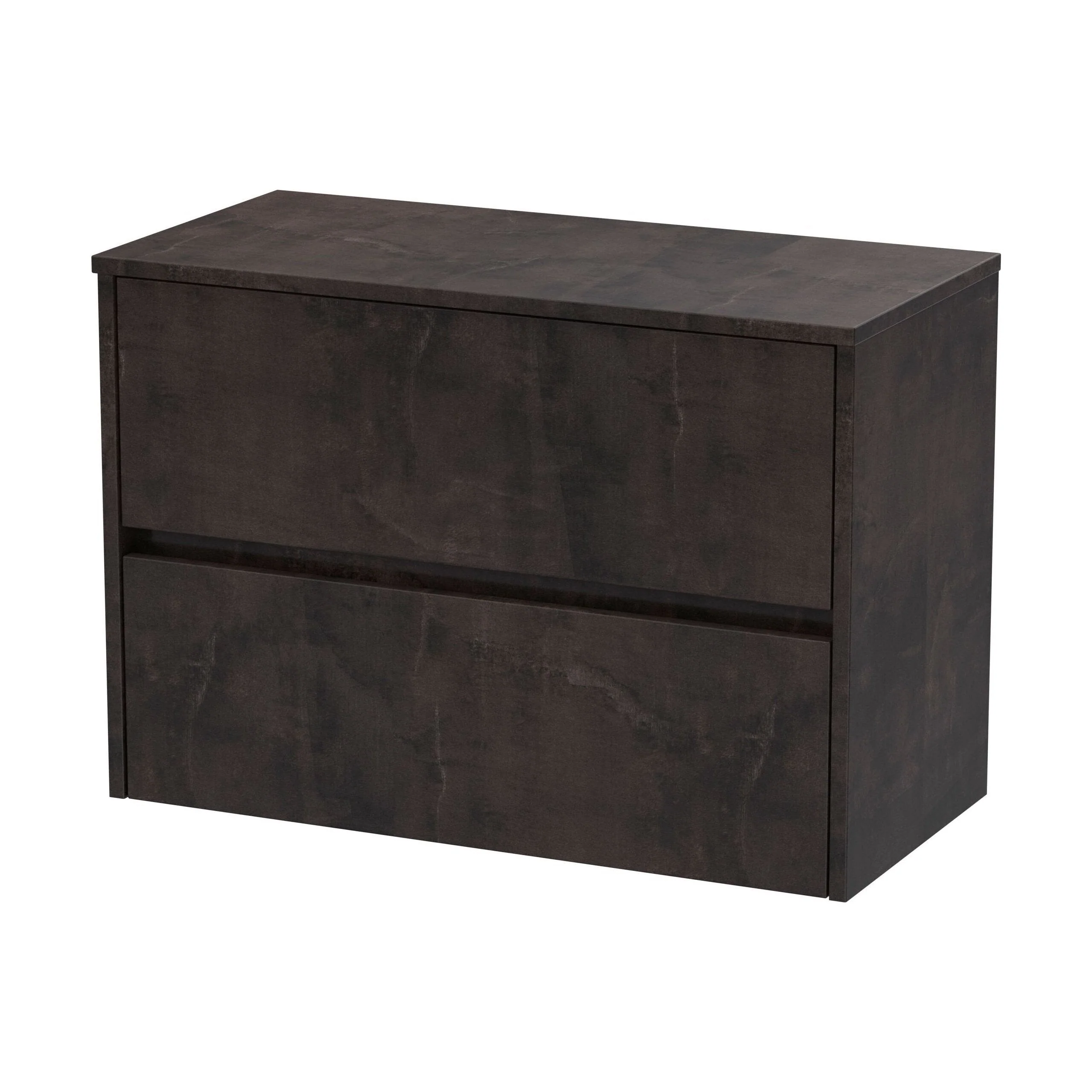 Chartley Contemporary 2 Drawer Handleless Wall Hung Vanity Unit with Worktop, Metallic Slate, 800mm