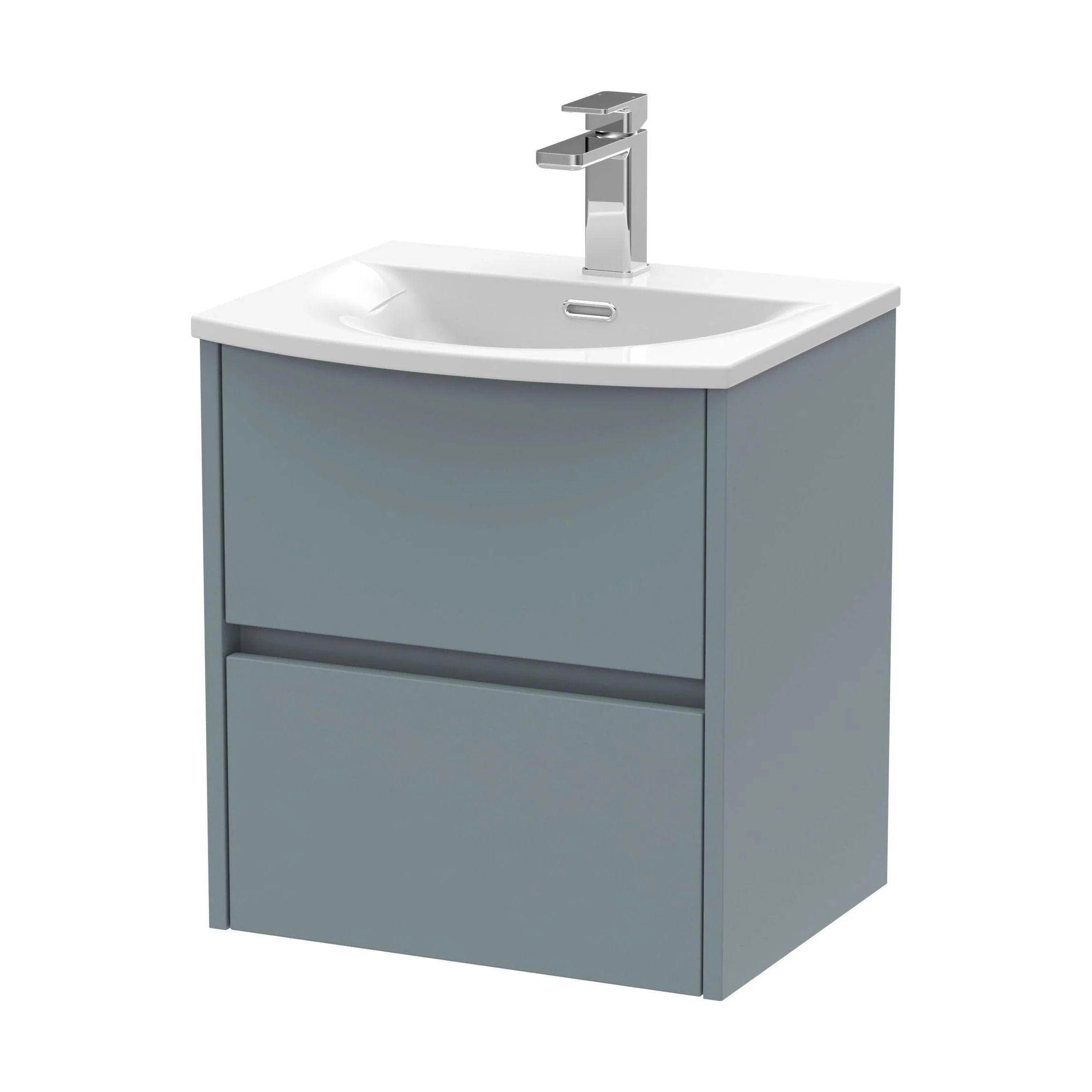 Chartley Contemporary 2 Drawer Wall Hung Vanity Unit with Curved Basin, Coastal Grey, 500mm