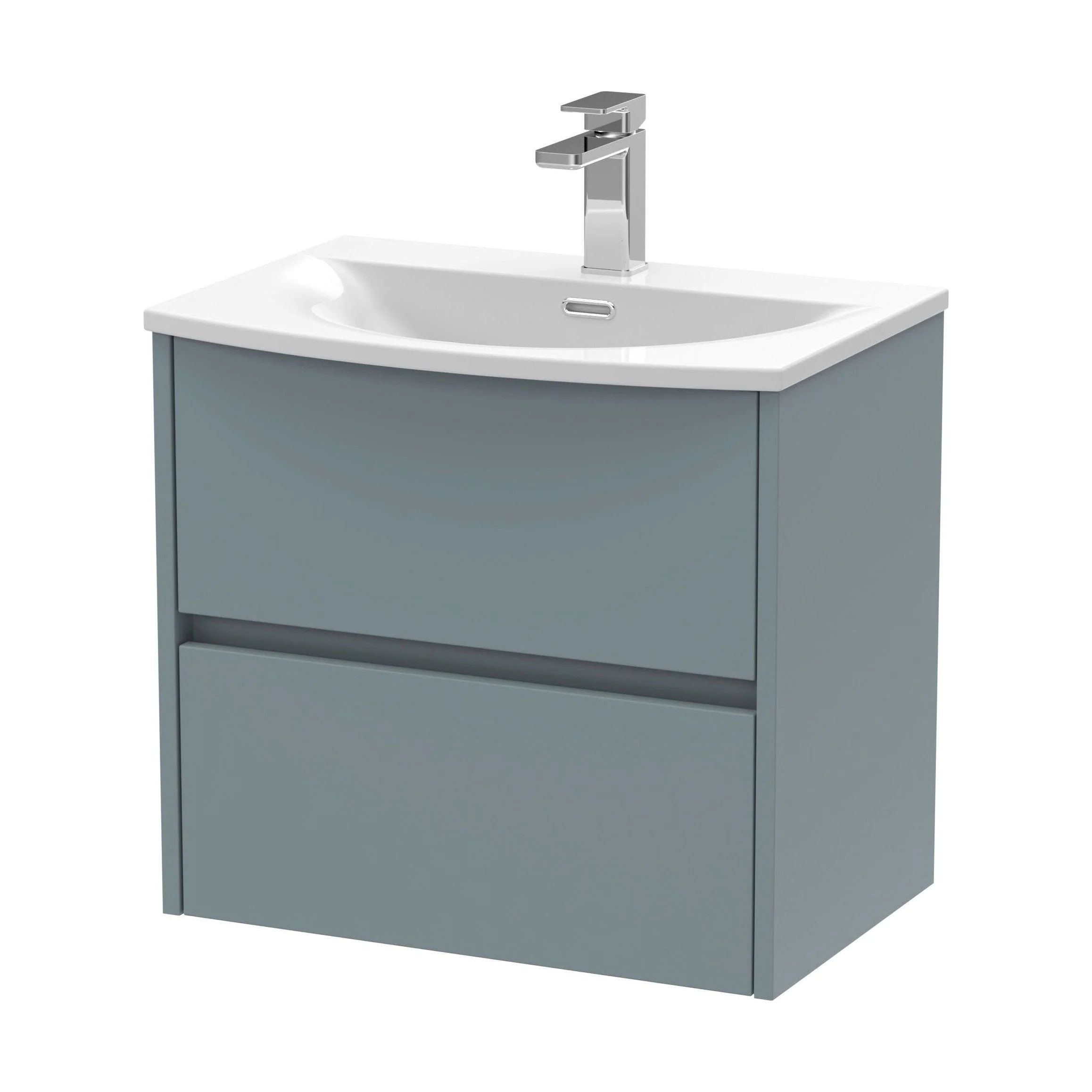 Chartley Contemporary 2 Drawer Wall Hung Vanity Unit with Curved Basin, Coastal Grey, 600mm