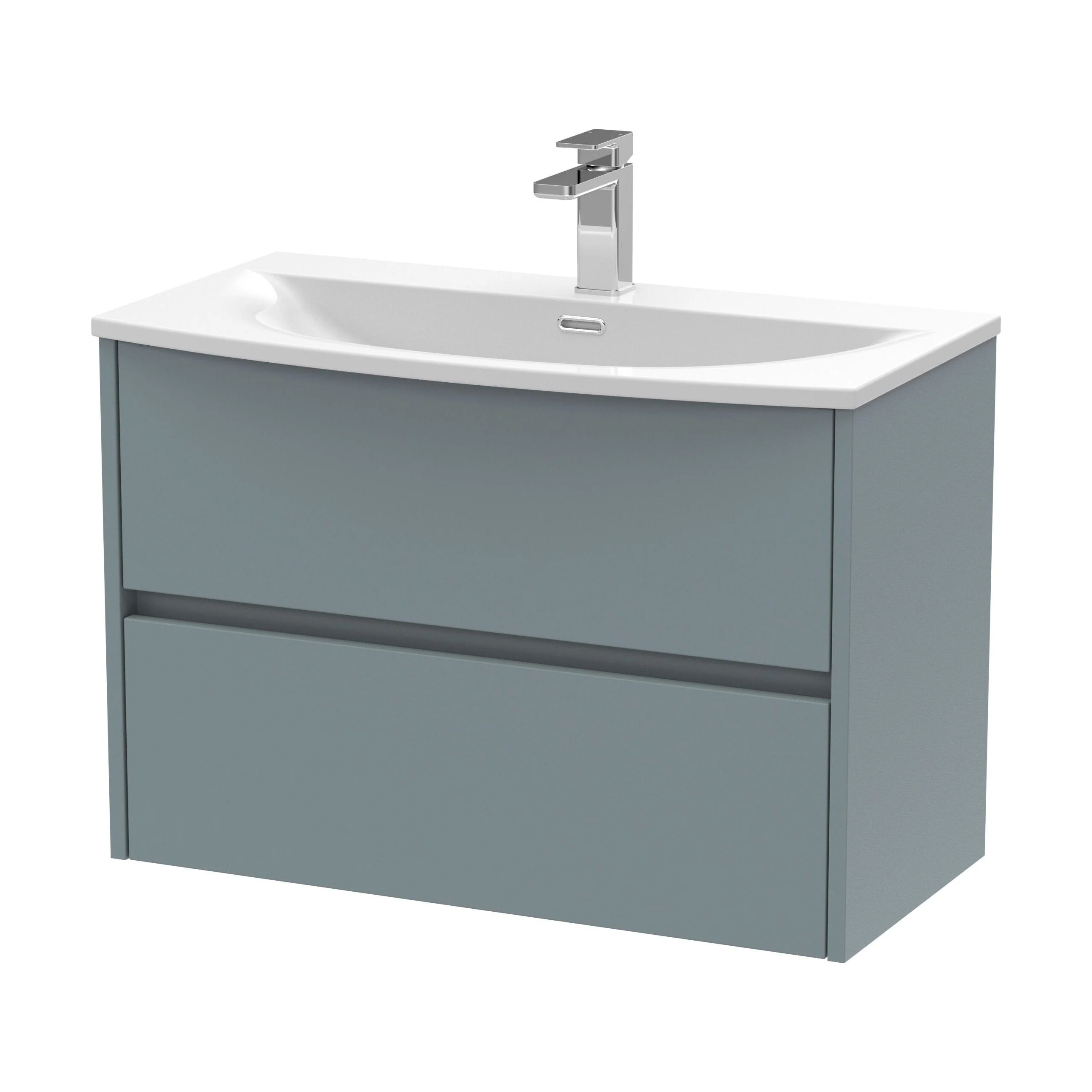 Chartley Contemporary 2 Drawer Wall Hung Vanity Unit with Curved Basin, Coastal Grey, 800mm
