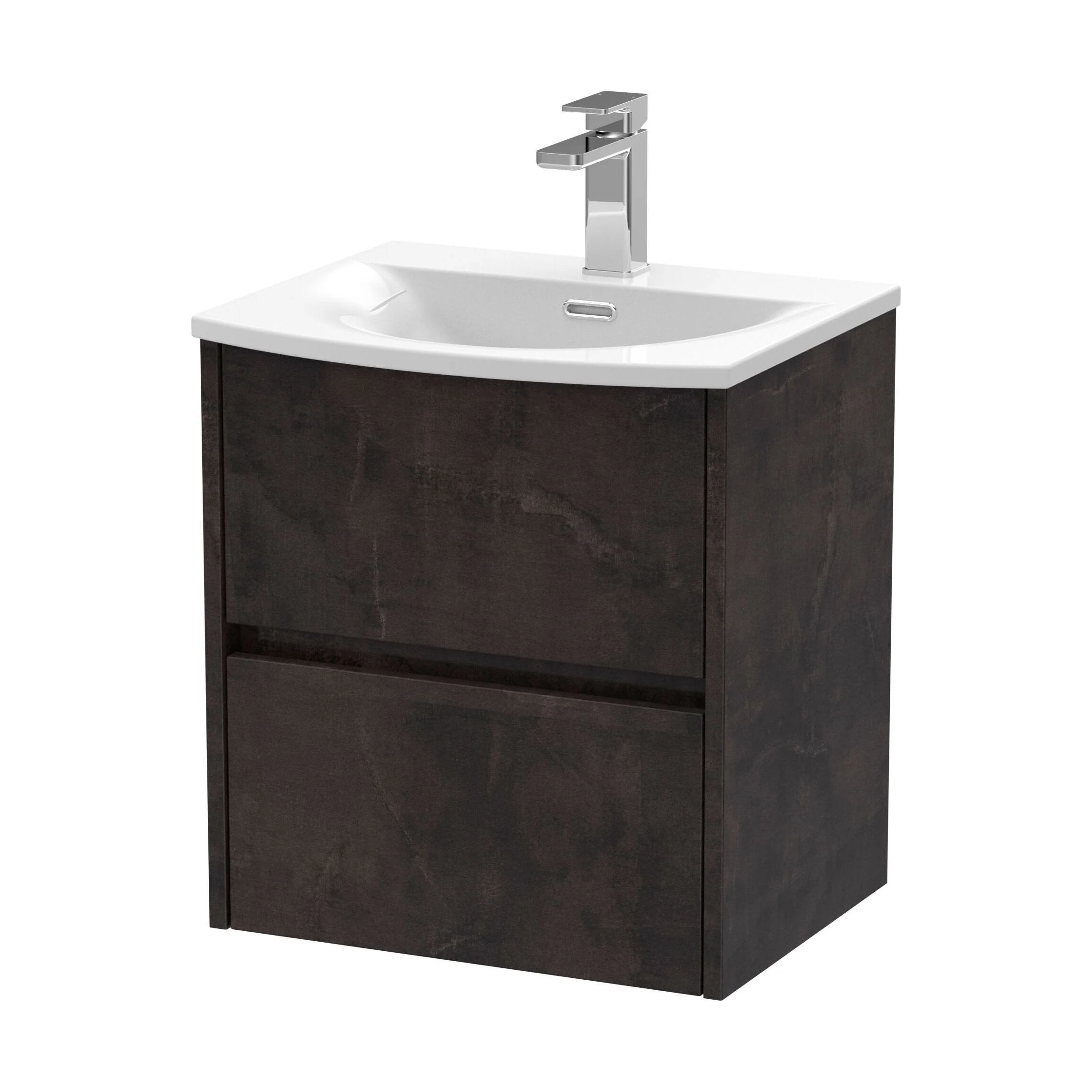 Chartley Contemporary 2 Drawer Wall Hung Vanity Unit with Curved Basin, Metallic Slate, 500mm