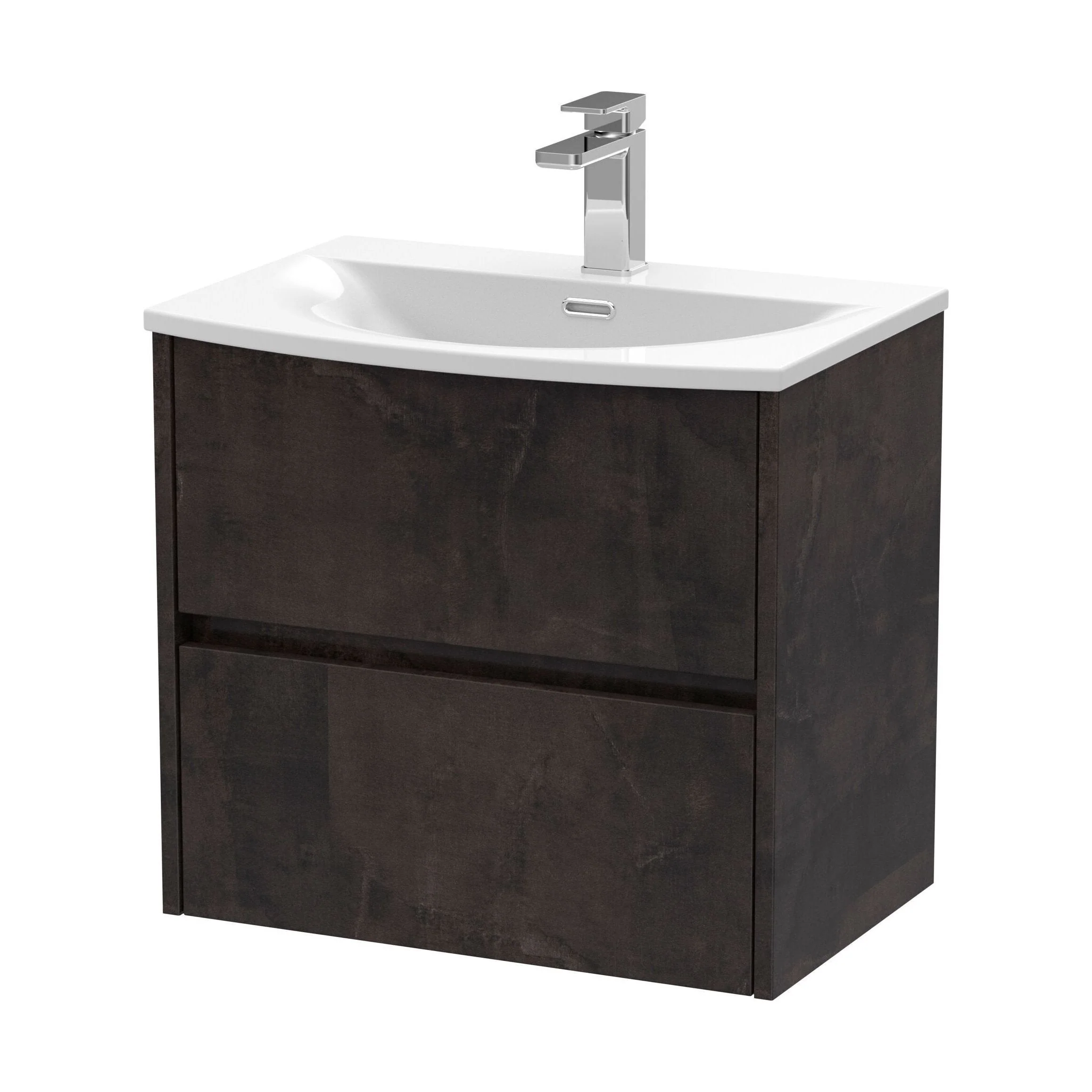Chartley Contemporary 2 Drawer Wall Hung Vanity Unit with Curved Basin, Metallic Slate, 600mm
