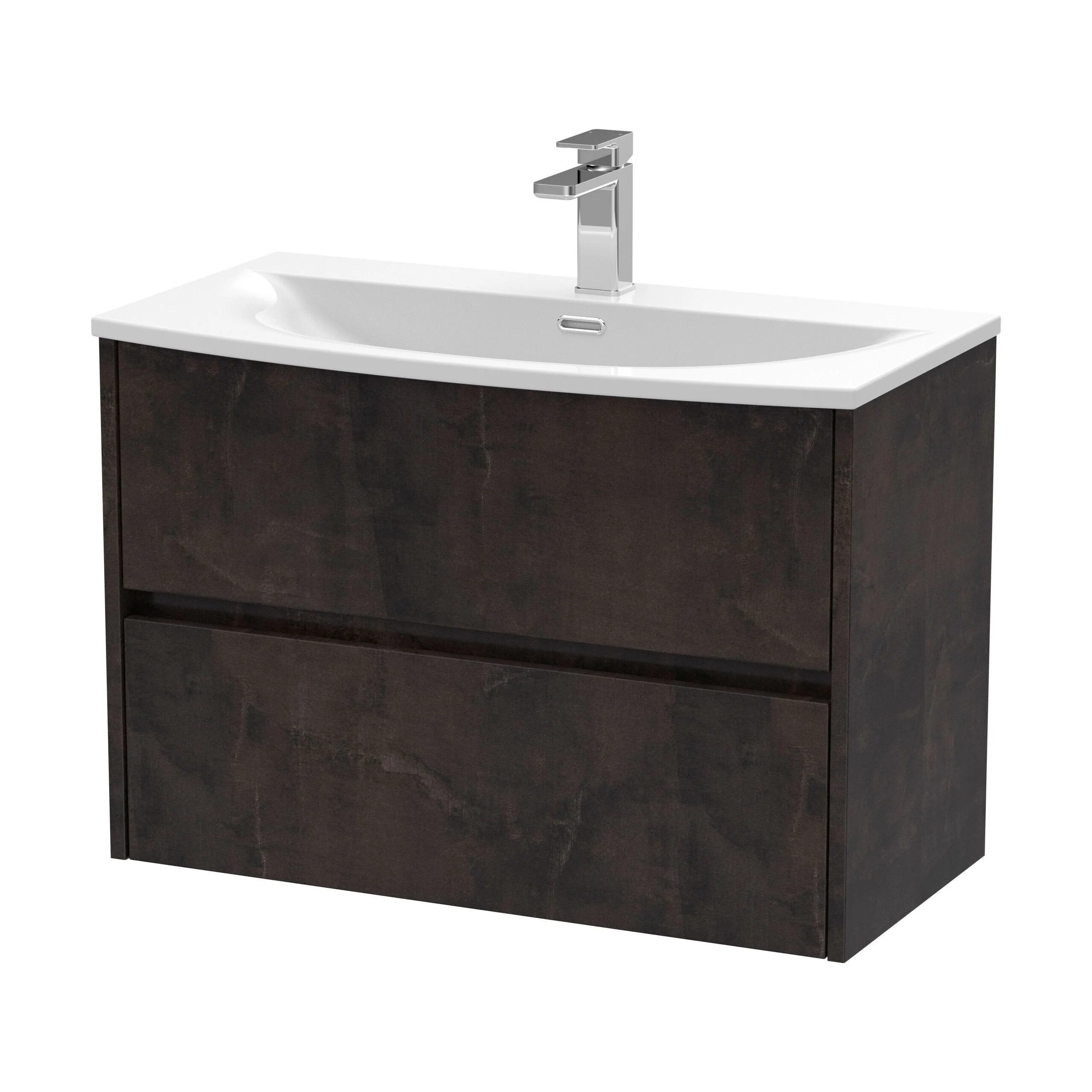 Chartley Contemporary 2 Drawer Wall Hung Vanity Unit with Curved Basin, Metallic Slate, 800mm