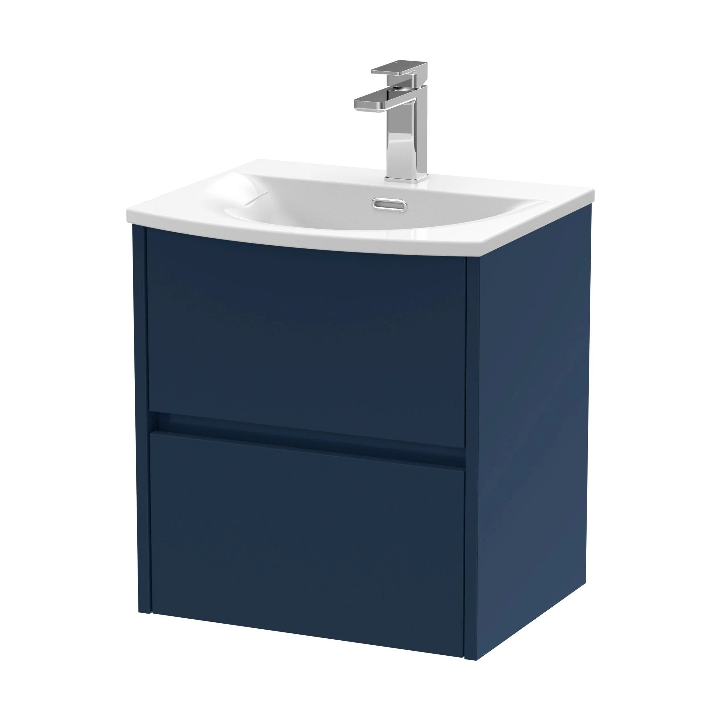 Chartley Contemporary 2 Drawer Wall Hung Vanity Unit with Curved Basin, Midnight Blue, 500mm