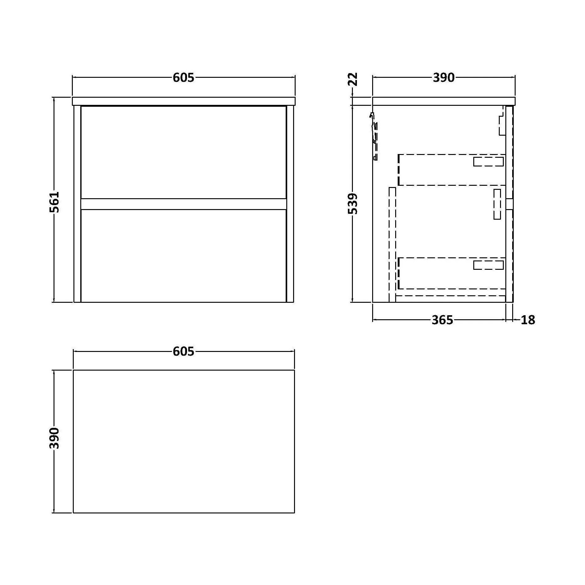 Chartley Contemporary 2 Drawer Wall Hung Vanity Unit with Laminate Worktop, 600mm - Image 2
