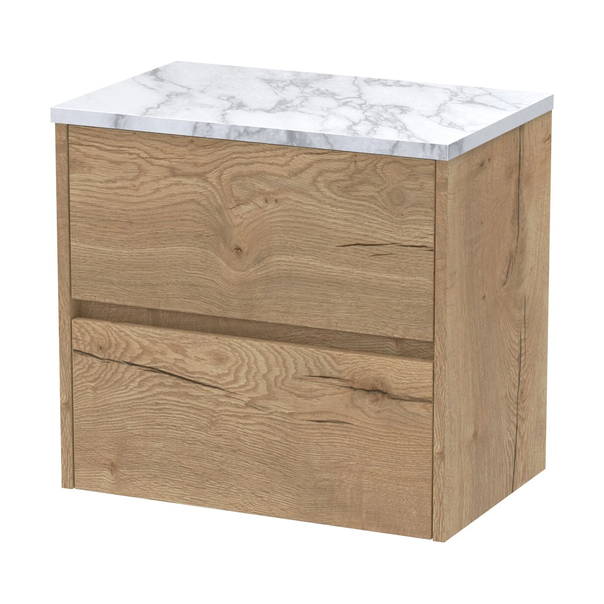 Chartley Contemporary 2 Drawer Wall Hung Vanity Unit with Laminate Worktop, Autumn Oak, 600mm