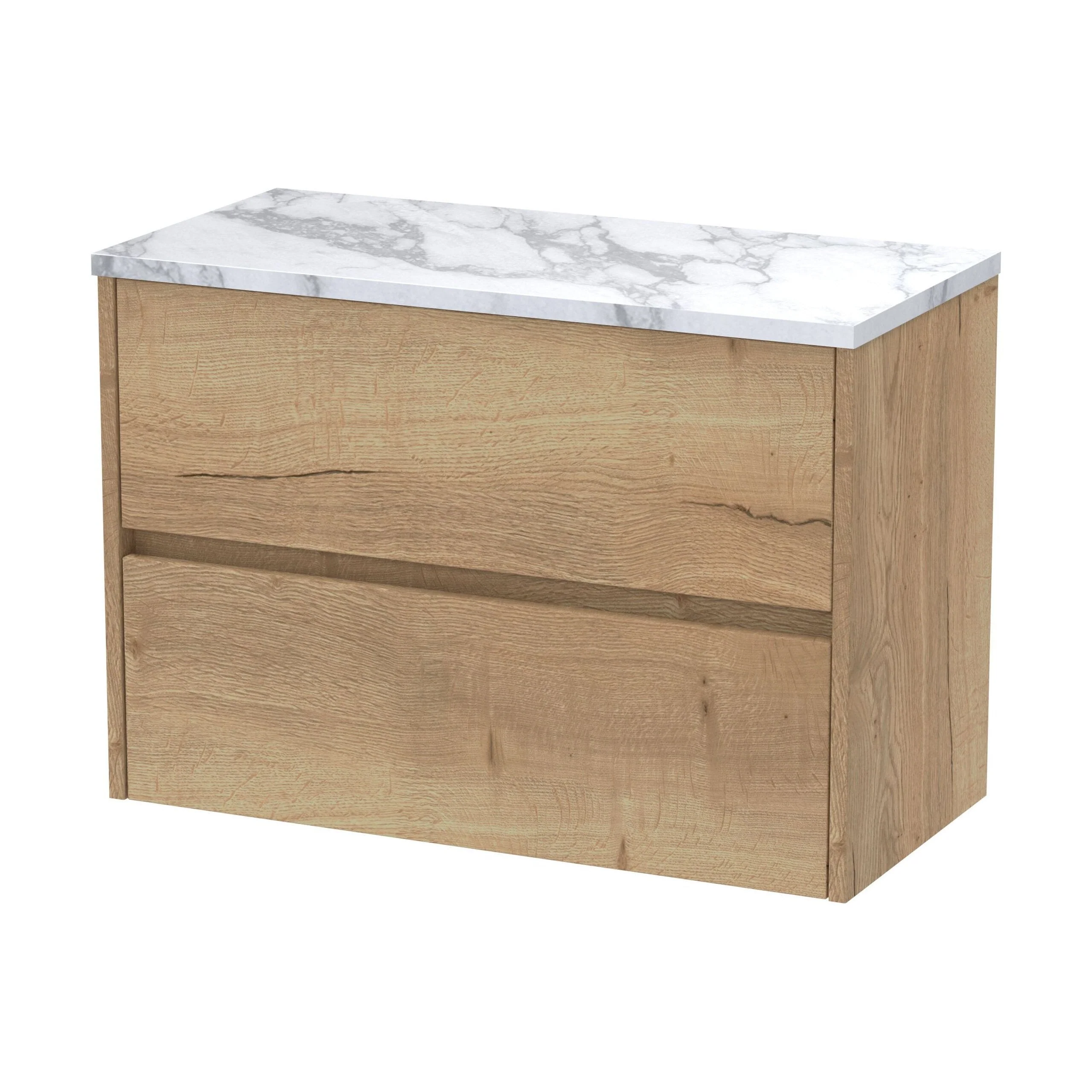 Chartley Contemporary 2 Drawer Wall Hung Vanity Unit with Laminate Worktop, Autumn Oak, 800mm