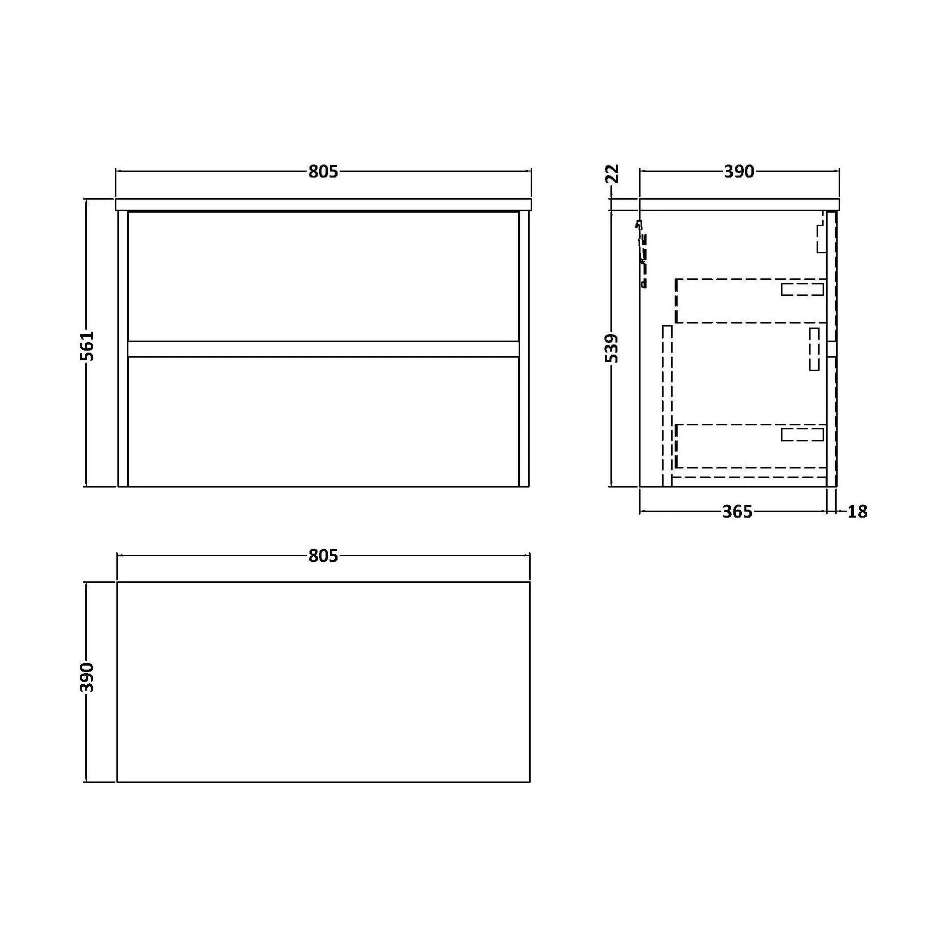 Chartley Contemporary 2 Drawer Wall Hung Vanity Unit with Laminate Worktop, Autumn Oak, 800mm - Image 2