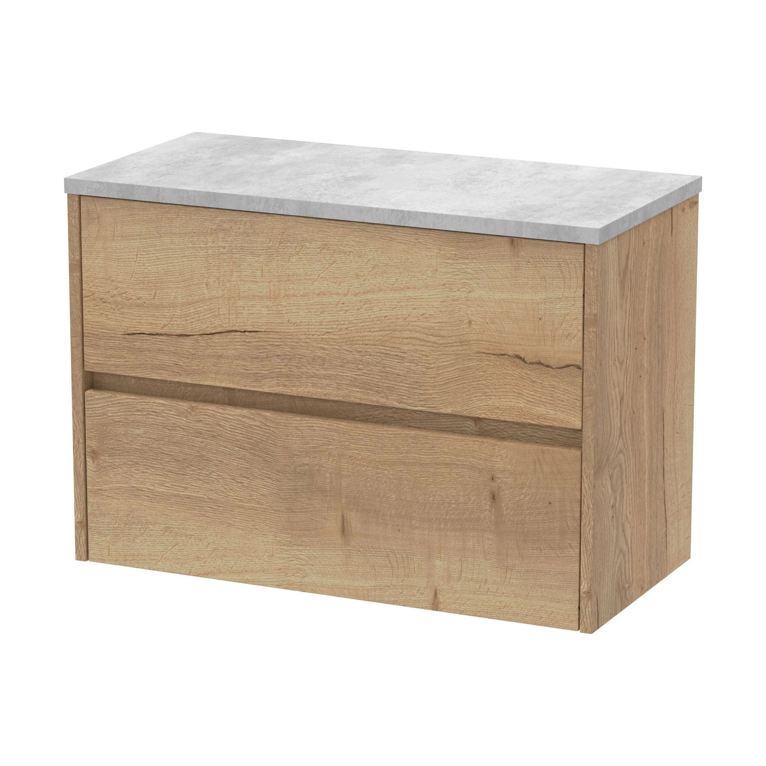 Chartley Contemporary 2 Drawer Wall Hung Vanity Unit with Laminate Worktop, Autumn Oak, 800mm