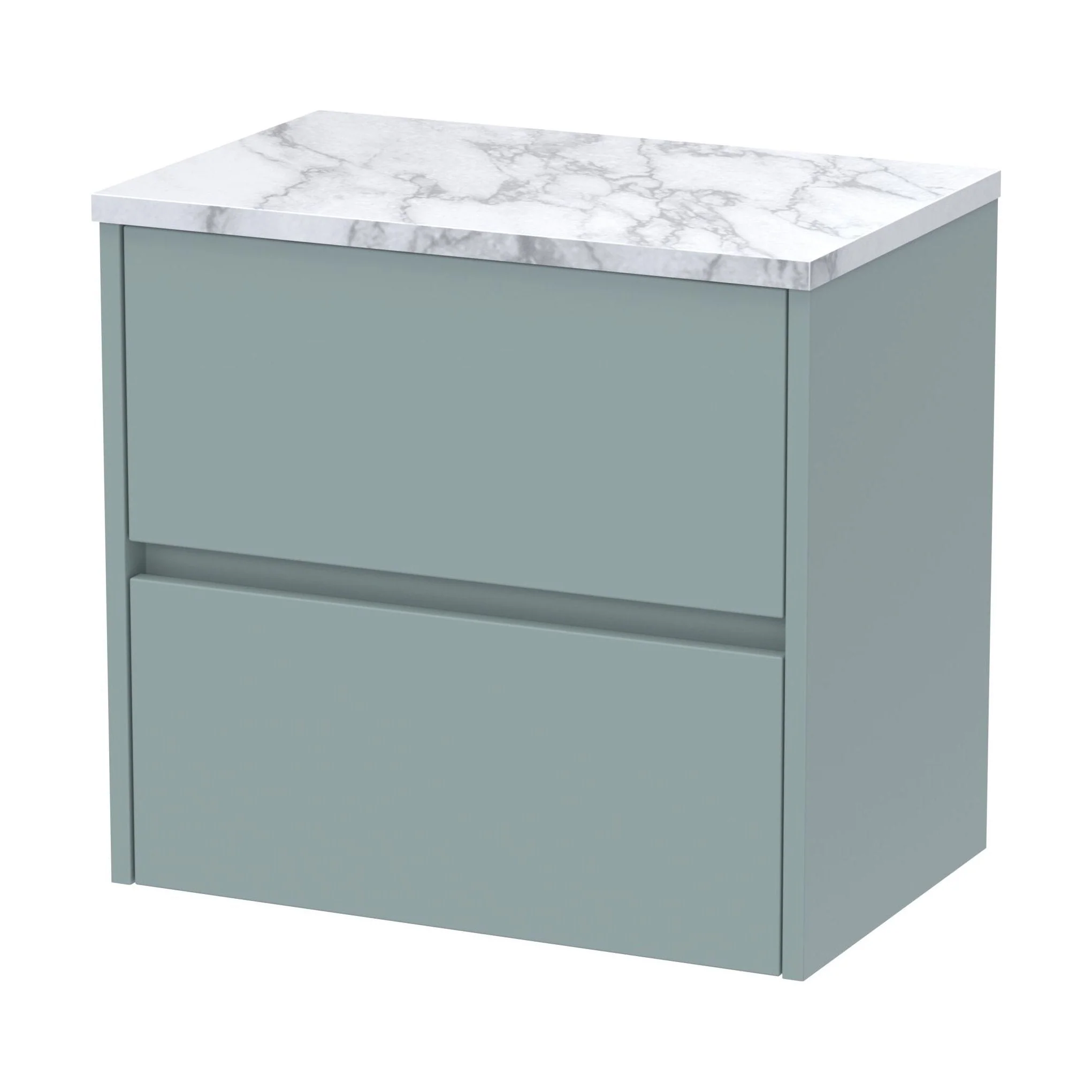 Chartley Contemporary 2 Drawer Wall Hung Vanity Unit with Laminate Worktop, Coastal Grey, 600mm