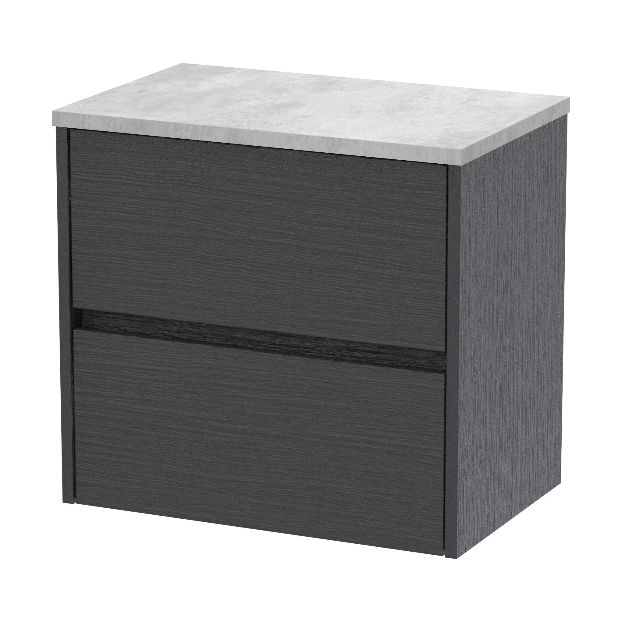 Chartley Contemporary 2 Drawer Wall Hung Vanity Unit with Laminate Worktop, Graphite Grey Woodgrain, 600mm
