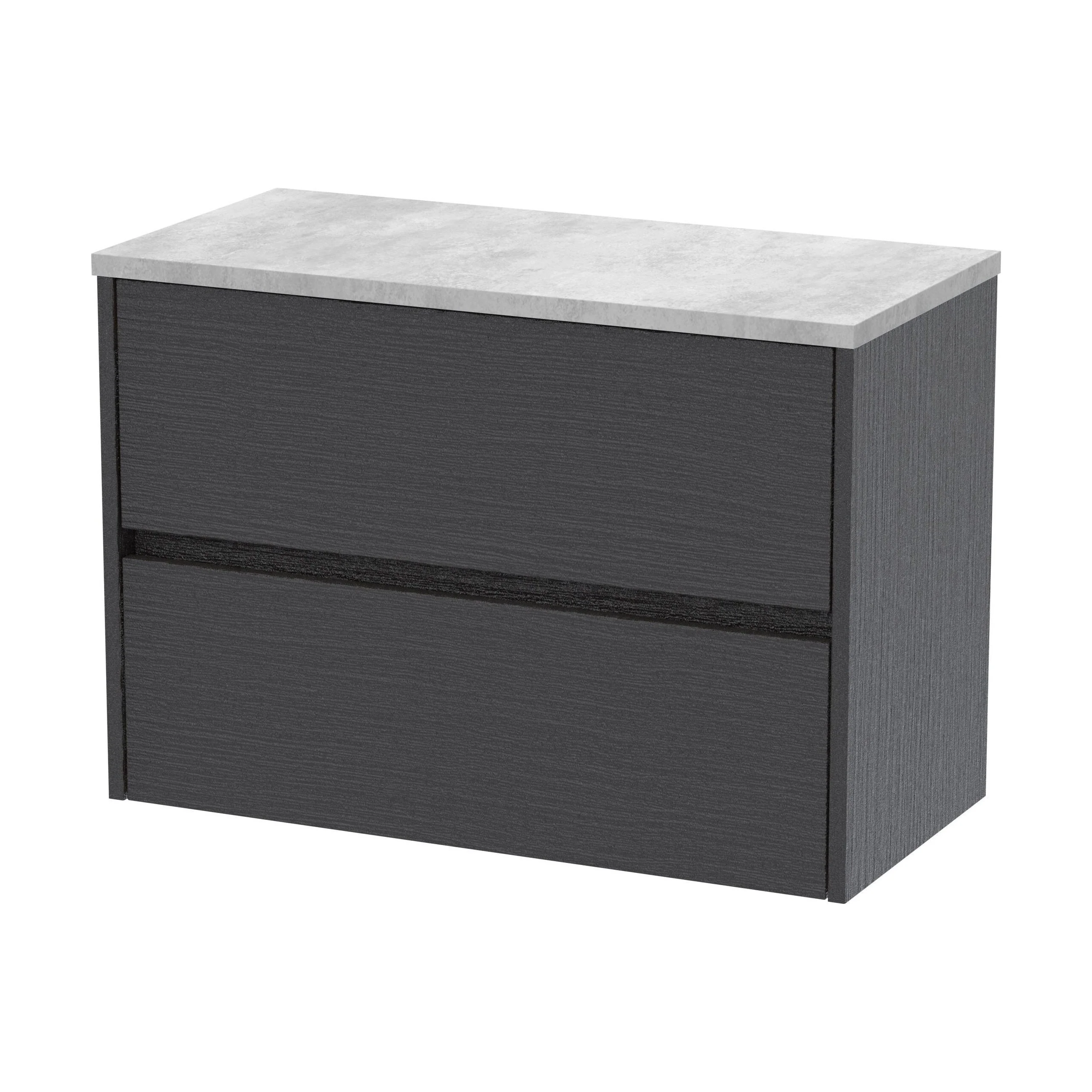 Chartley Contemporary 2 Drawer Wall Hung Vanity Unit with Laminate Worktop, Graphite Grey Woodgrain, 800mm