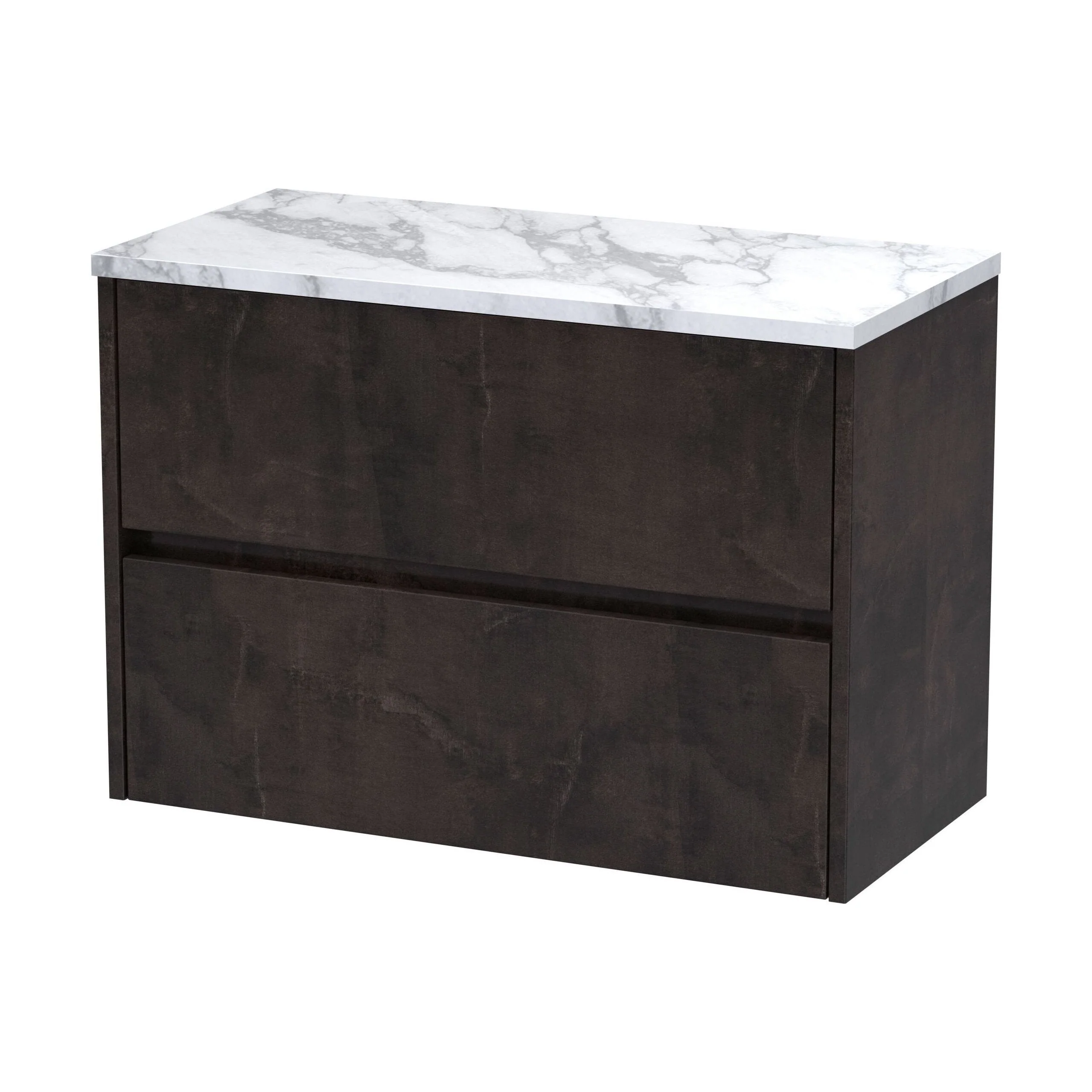 Chartley Contemporary 2 Drawer Wall Hung Vanity Unit with Laminate Worktop, Metallic Slate, 800mm