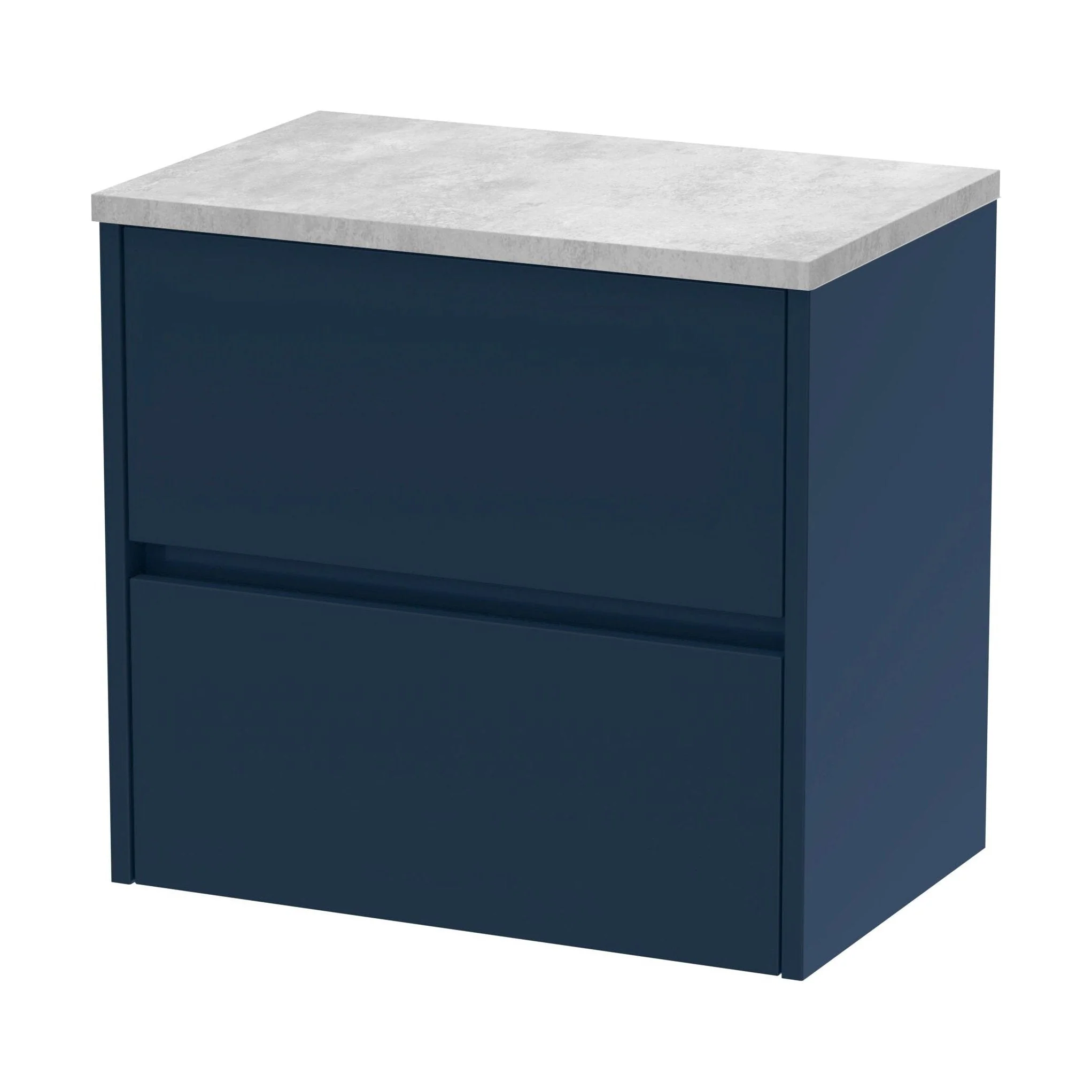 Chartley Contemporary 2 Drawer Wall Hung Vanity Unit with Laminate Worktop, Midnight Blue, 600mm