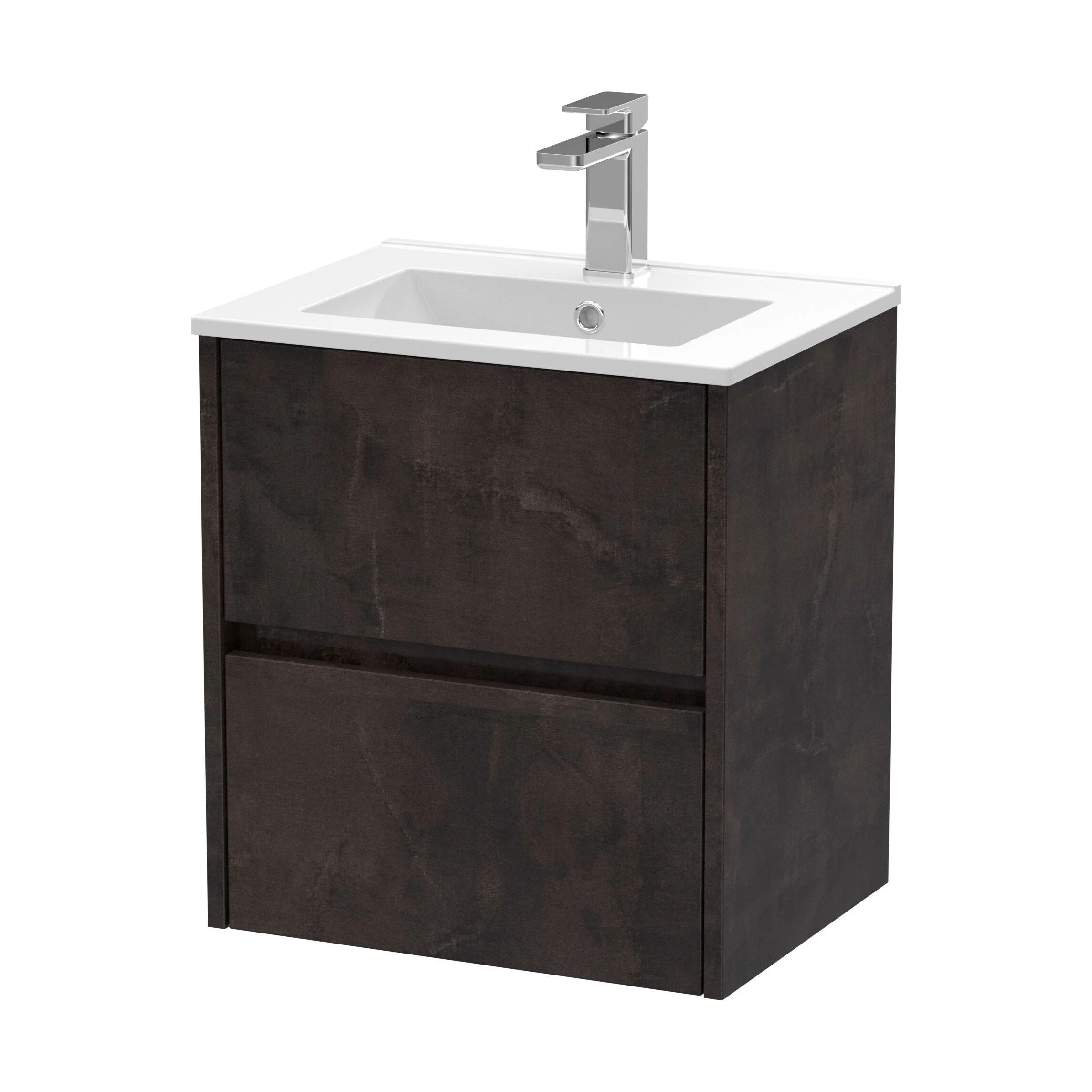 Chartley Contemporary 2 Drawer Wall Hung Vanity Unit with Minimalist Basin, Metallic Slate, 500mm