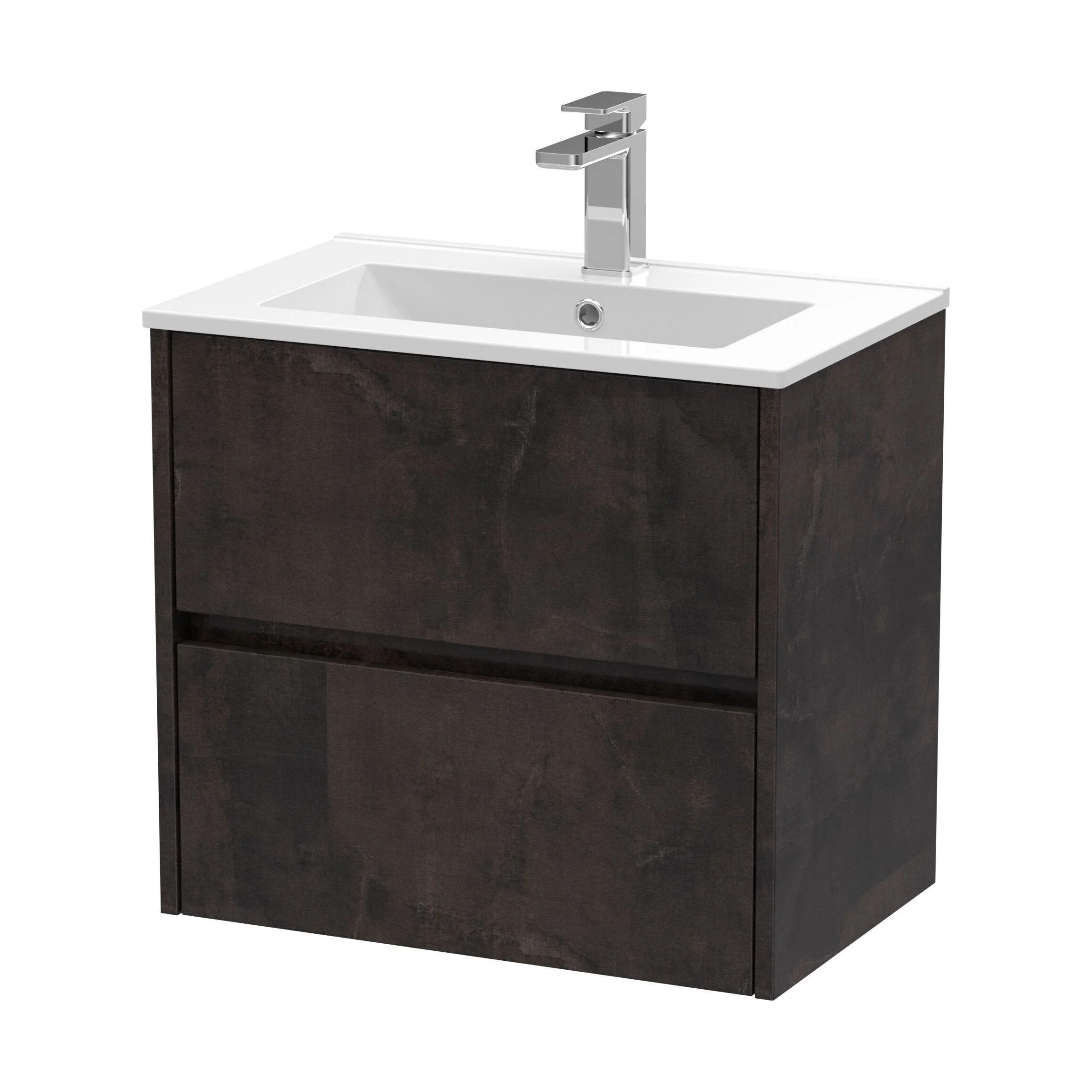 Chartley Contemporary 2 Drawer Wall Hung Vanity Unit with Minimalist Basin, Metallic Slate, 600mm