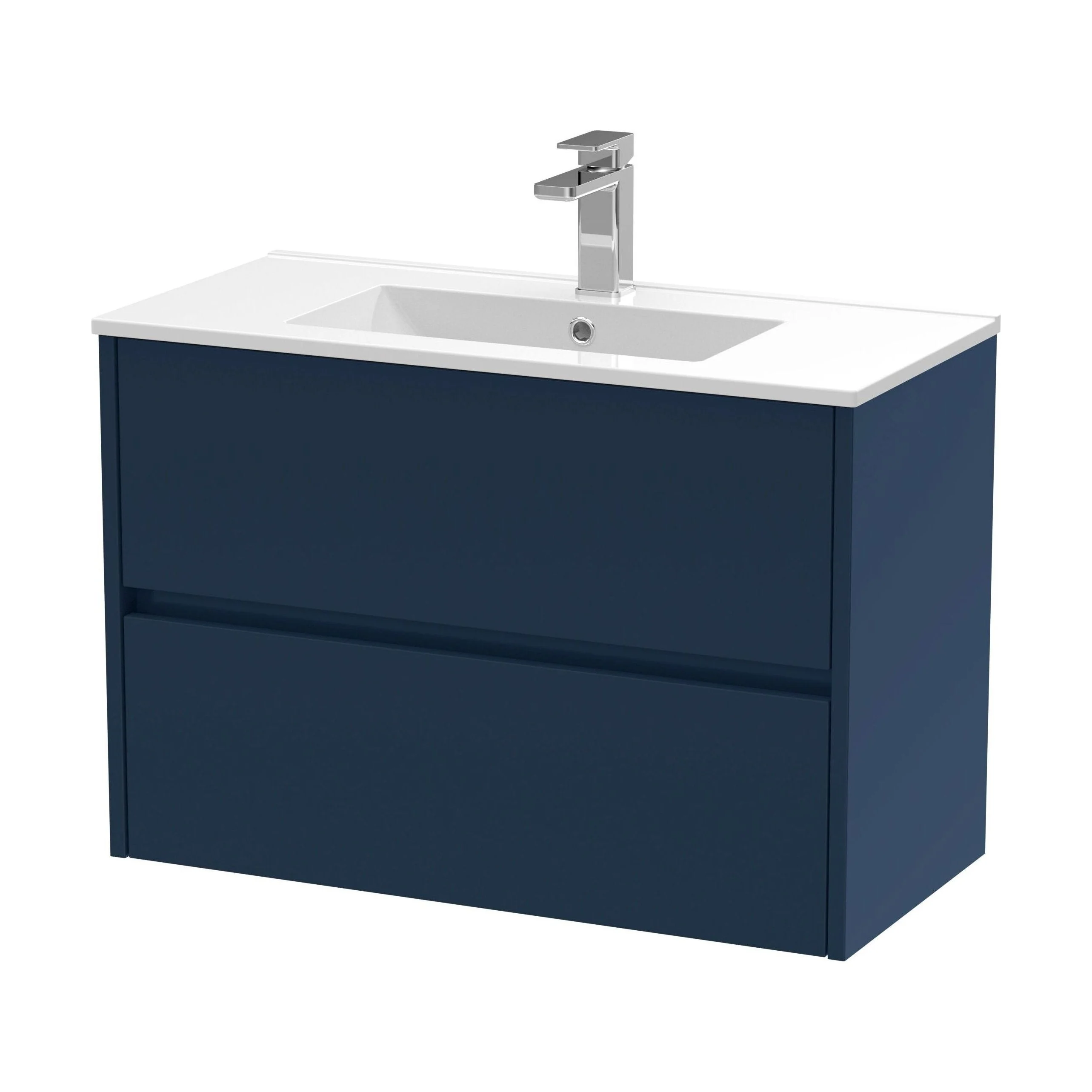 Chartley Contemporary 2 Drawer Wall Hung Vanity Unit with Minimalist Basin, Midnight Blue, 800mm